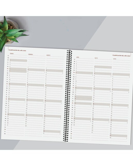 Agenda ano 2025 Espiral Basics Year E40-210x297 mm semana vista horizontal Finocam preto Preto-4