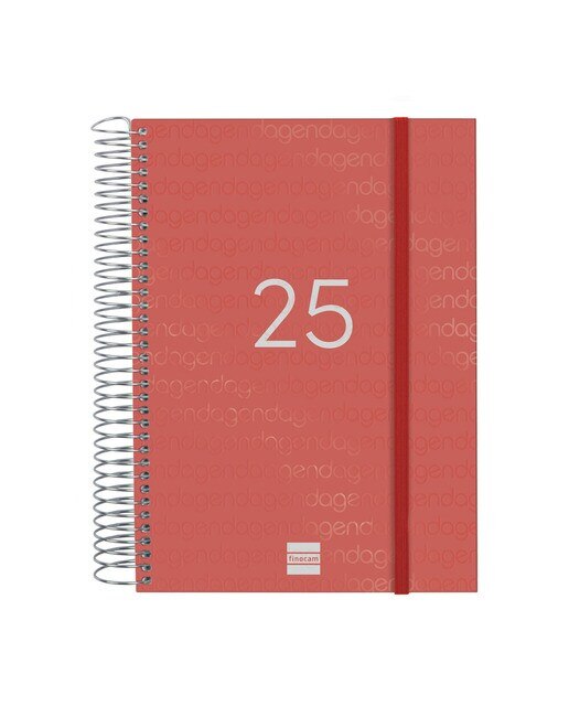Agenda ano 2025 Espiral Basics Year E10-155x212 mm 1 día página Finocam vermelho Vermelho-1