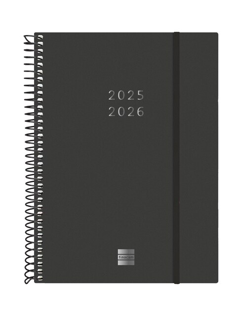 Imagen 0 de Agenda 18 meses julio 2025-diciembre 2026 espiral E10-155x212 mm semana vista horizontal Finocam negro internacional multilingüe