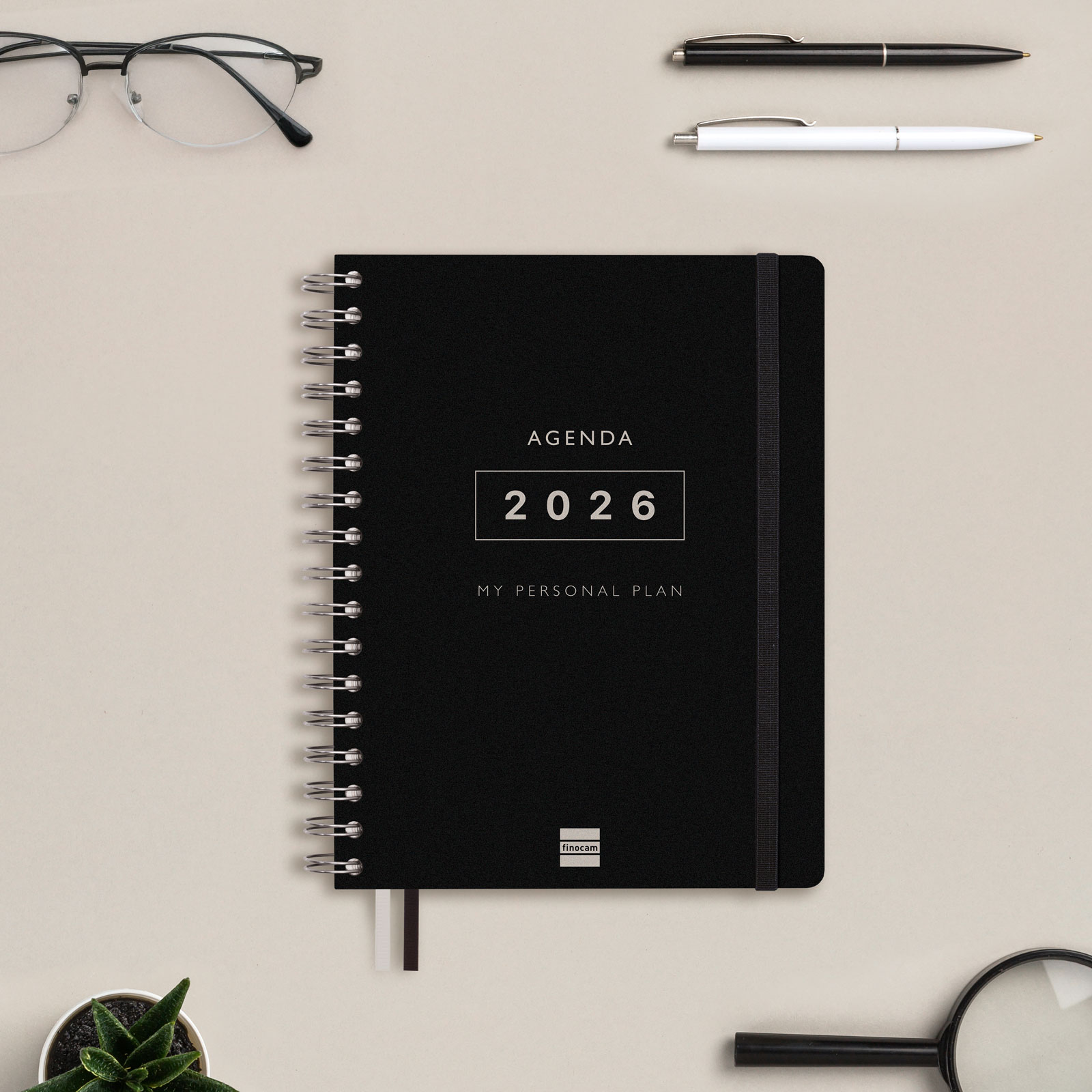 Agenda 16 meses septiembre 2025-diciembre 2026 Tempus 1/4-155x217 mm semana vista vertical Finocam negro multilingüe Negro-3