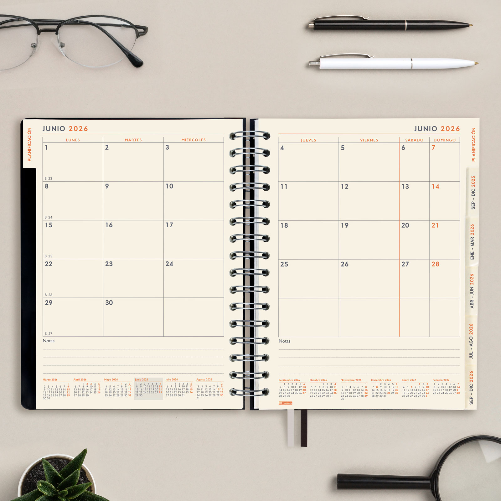 Agenda 16 meses septiembre 2025-diciembre 2026 Tempus 1/4-155x217 mm semana vista vertical Finocam negro multilingüe Negro-5
