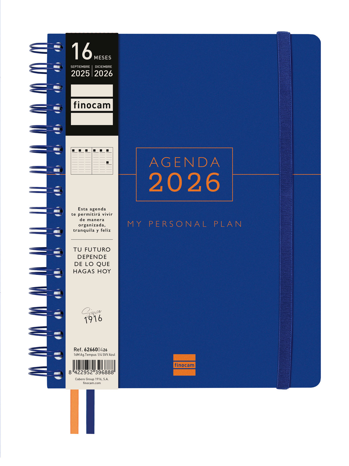Agenda 16 meses septiembre 2025-diciembre 2026 Tempus 1/4-155x217 mm semana vista vertical Finocam azul multilingüe Azul-2