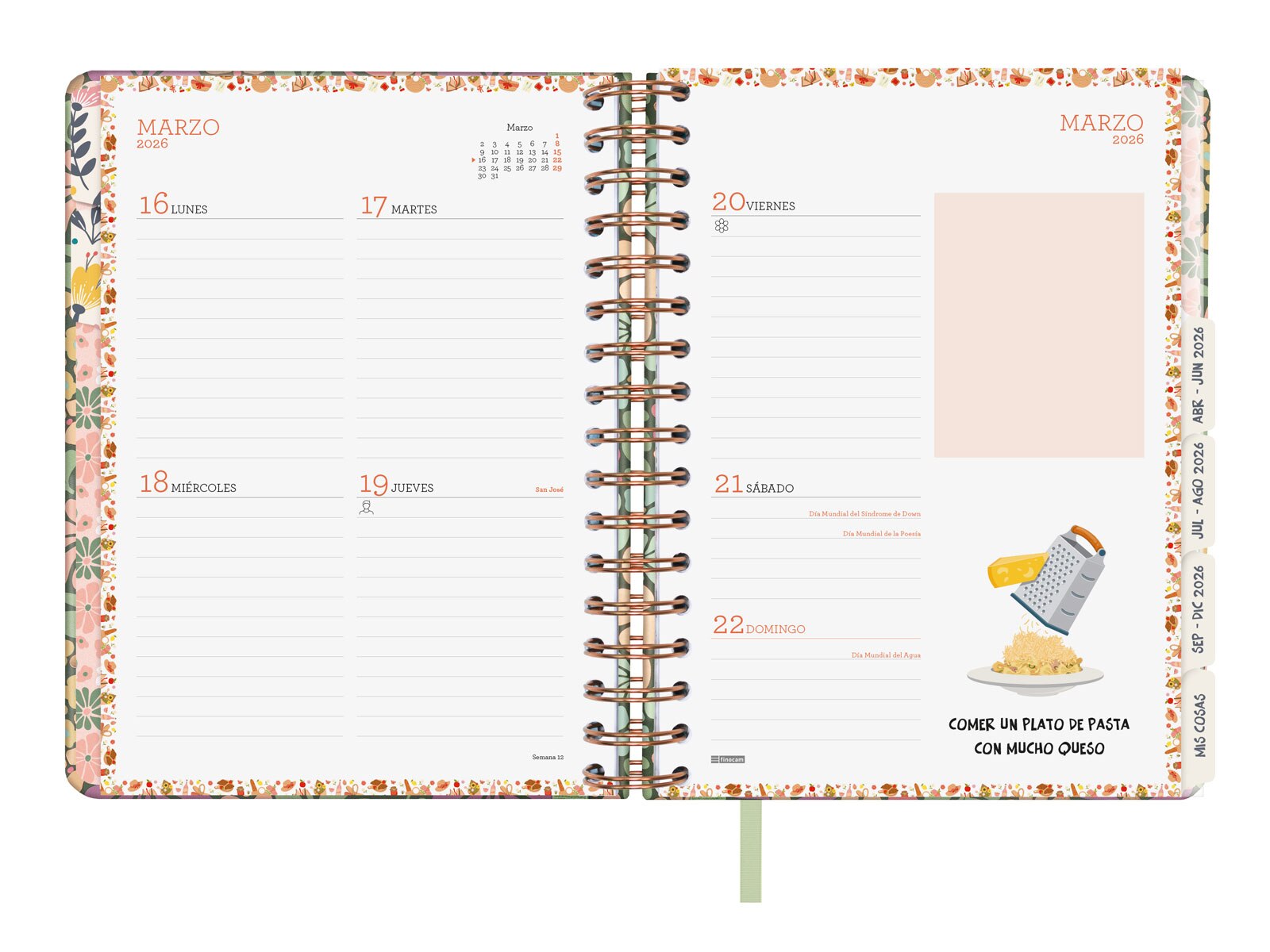Agenda 16 meses septiembre 2025-diciembre 2026 Vitae 1/4-155x217 mm semana vista horizontal Finocam verde Verde-12