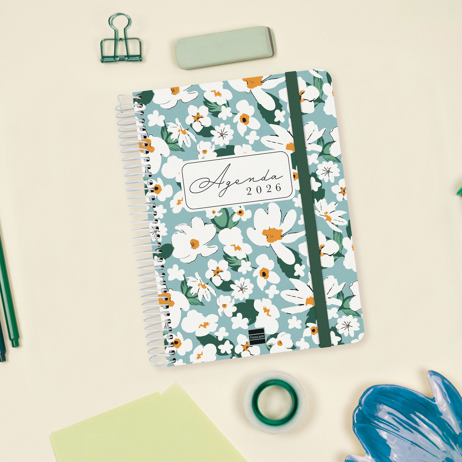 Agenda 16 meses septiembre 2025-diciembre 2026 Cloe E10-155x212 mm semana vista horizontal Finocam verde Verde-3