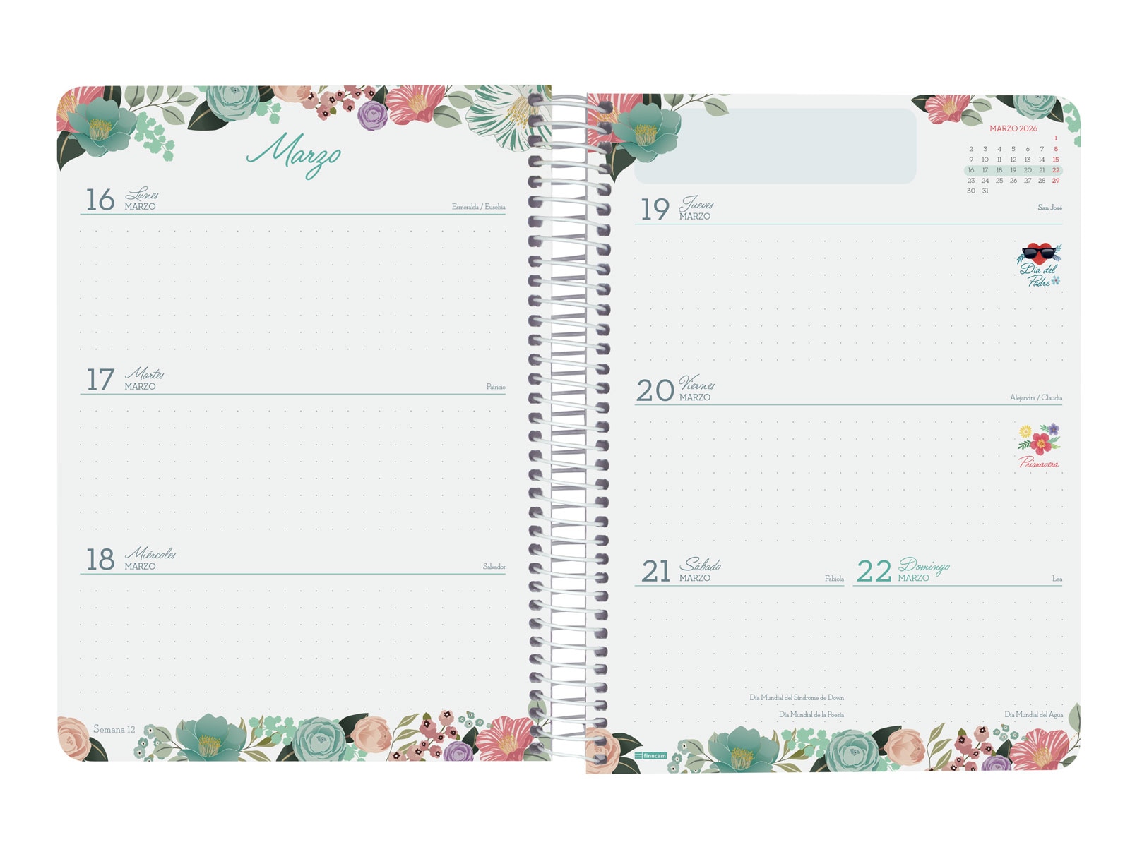 Agenda 16 meses septiembre 2025-diciembre 2026 Cloe E10-155x212 mm semana vista horizontal Finocam verde Verde-6