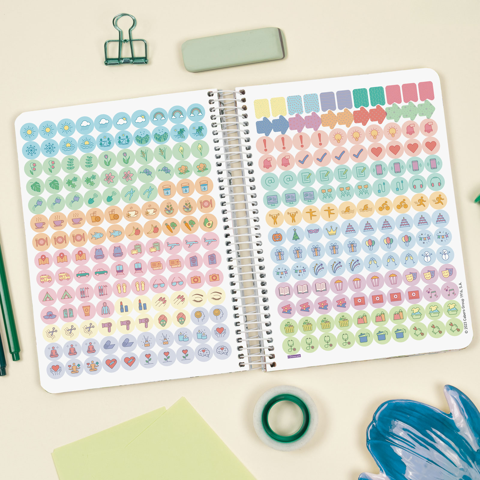 Agenda 16 meses septiembre 2025-diciembre 2026 Cloe E10-155x212 mm semana vista horizontal Finocam verde Verde-7