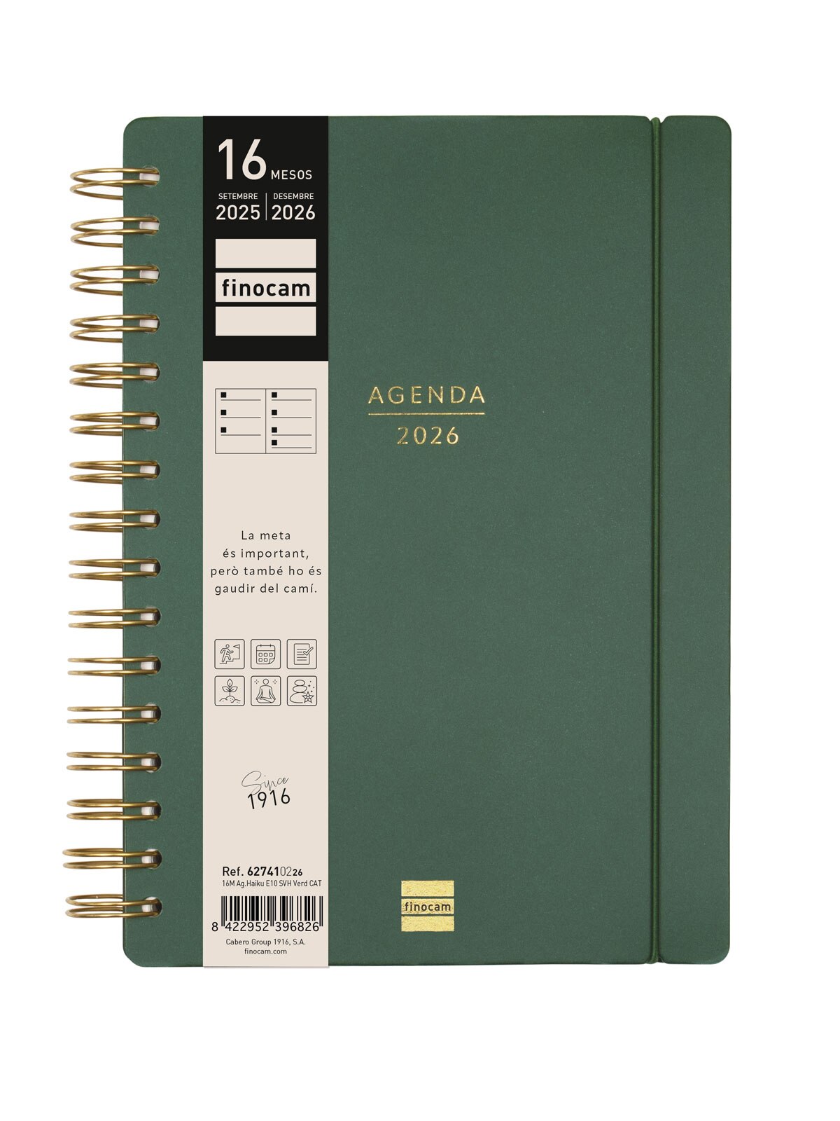 Agenda 16 meses septiembre 2025-diciembre 2026 Haiku E10-155x212 mm semana vista horizontal Finocam verde catalán Verde-2