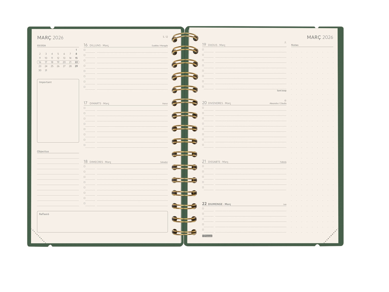 Agenda 16 meses septiembre 2025-diciembre 2026 Haiku E10-155x212 mm semana vista horizontal Finocam verde catalán Verde-8