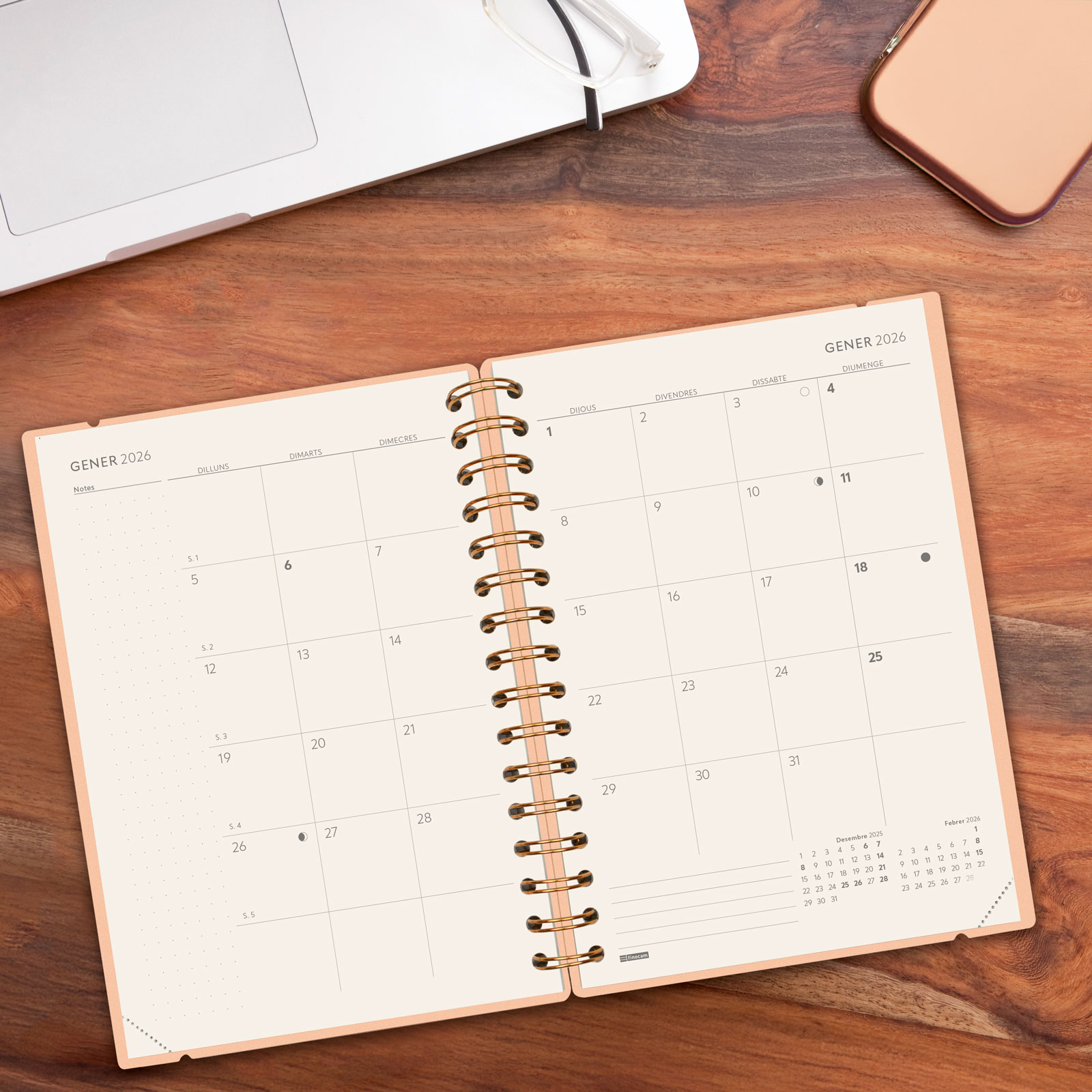 Calendrier De Bureau 2026 – Vue Mois, Espagnol, Avec Espaces Notes – Planificateur Annuel