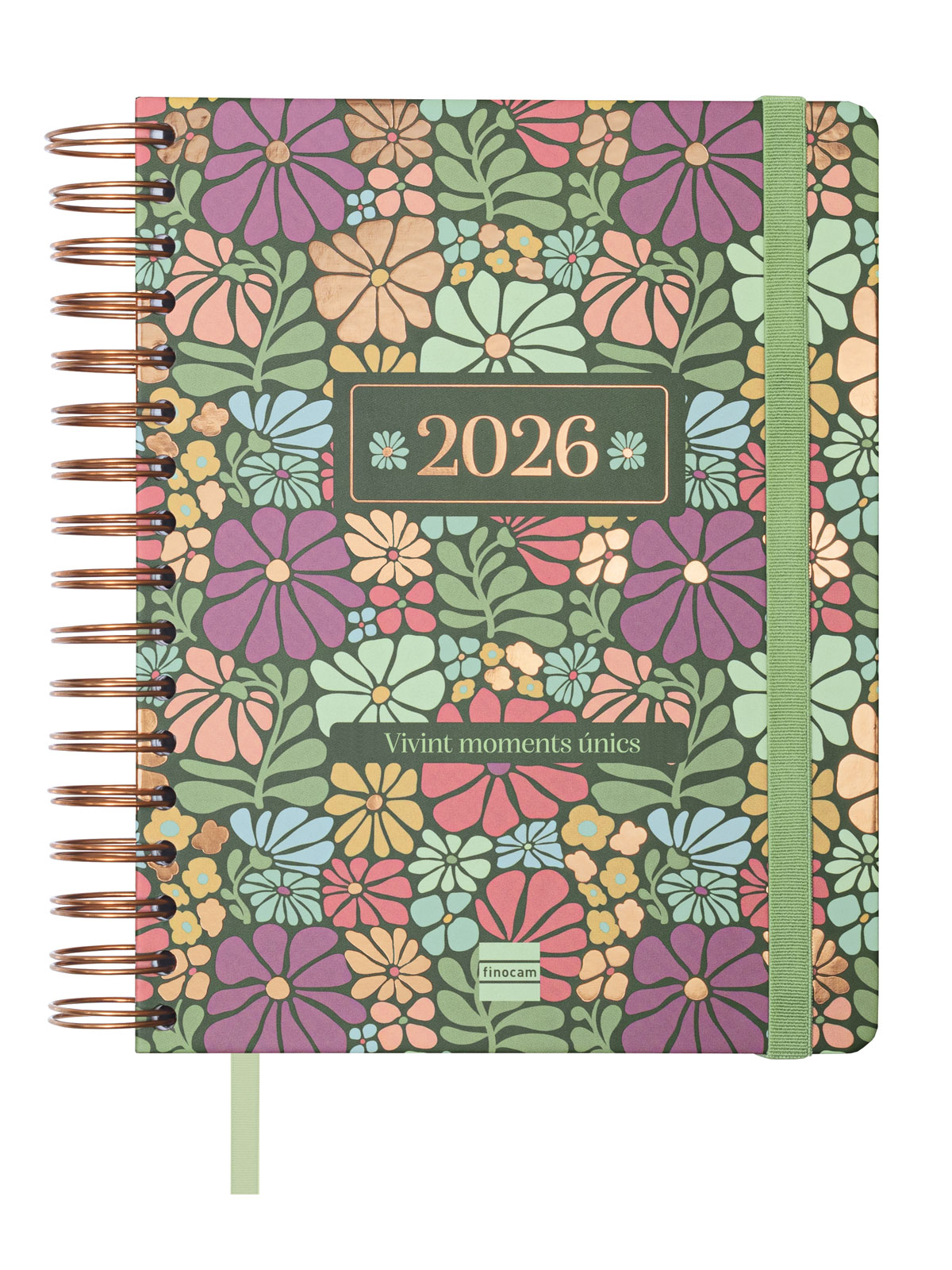 Agenda 16 meses septiembre 2025-diciembre 2026 Vitae 1/4-155x217 mm semana vista horizontal Finocam verde catalán Verde-1