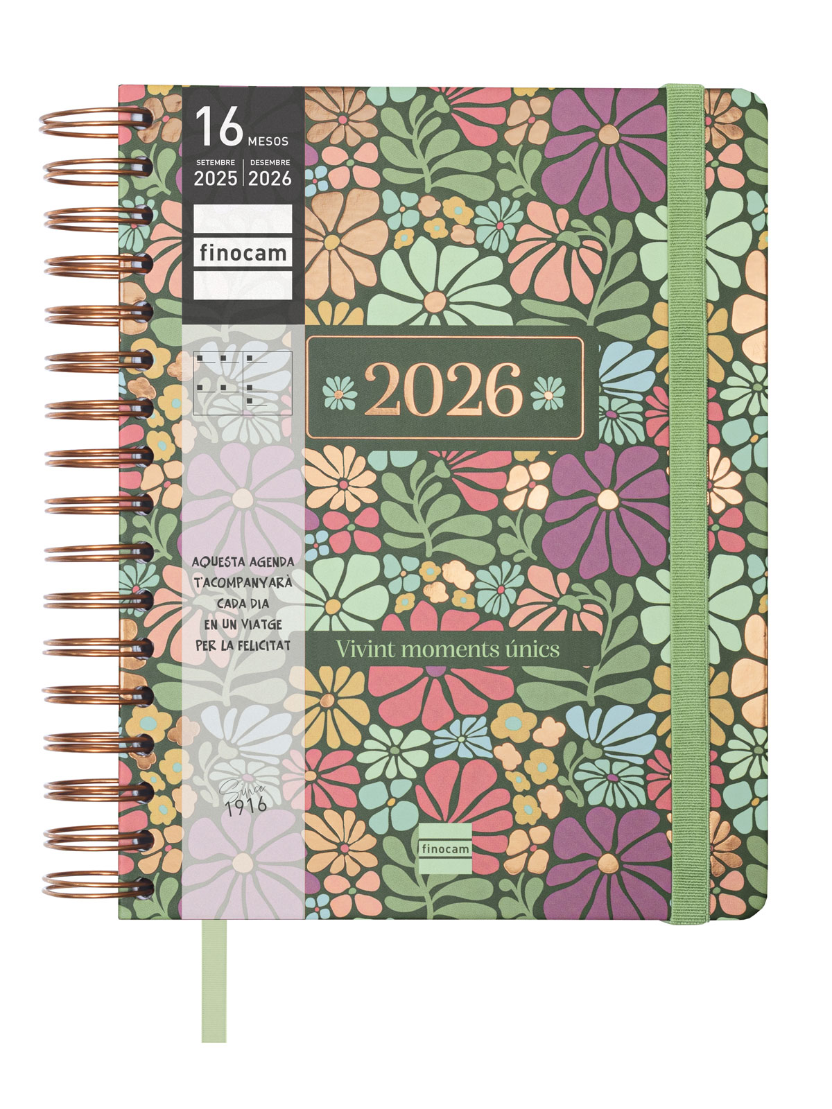 Agenda 16 meses septiembre 2025-diciembre 2026 Vitae 1/4-155x217 mm semana vista horizontal Finocam verde catalán Verde-2