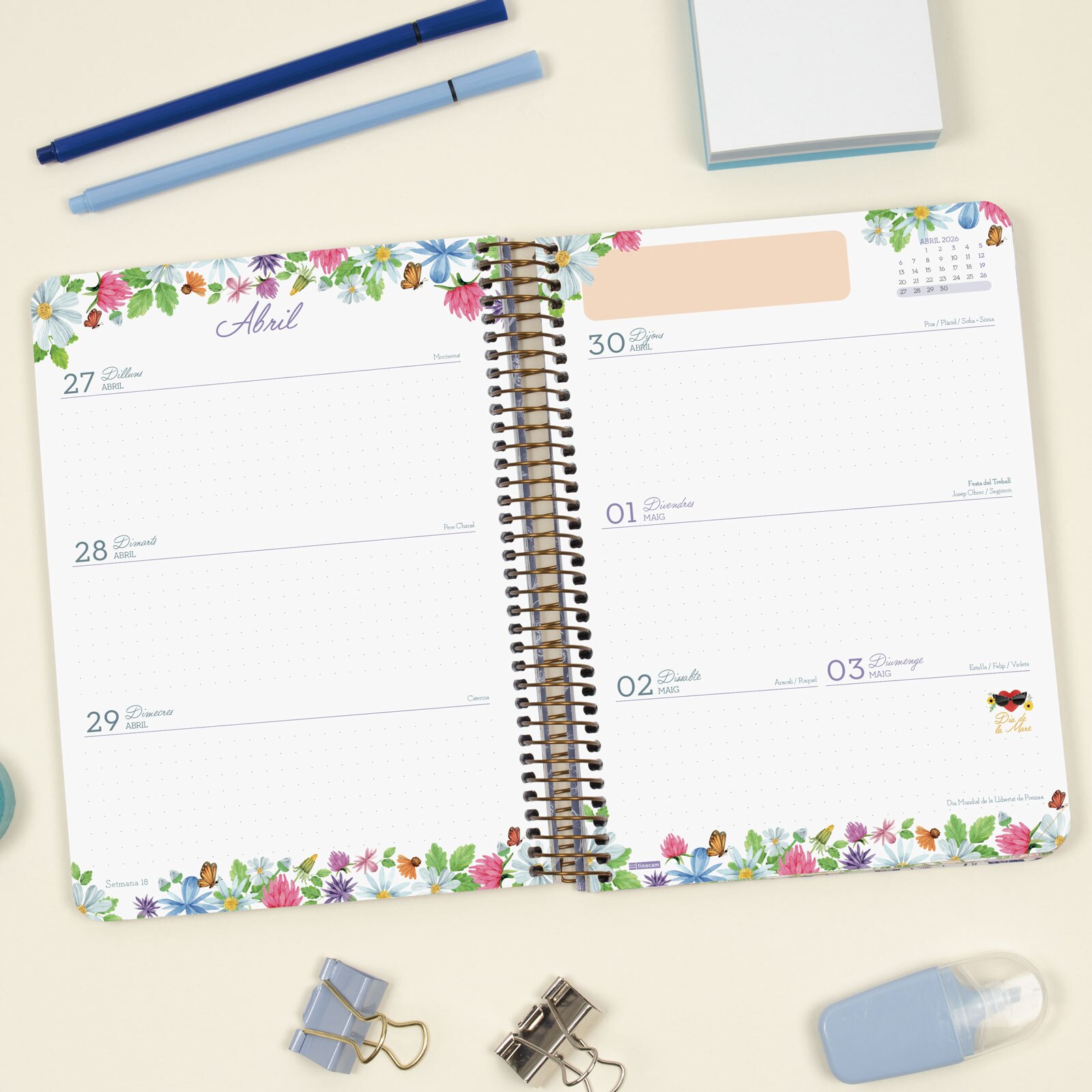 Agenda 16 meses septiembre 2025-diciembre 2026 Cloe E10-155x212 mm semana vista horizontal Finocam azul catalán Azul-4