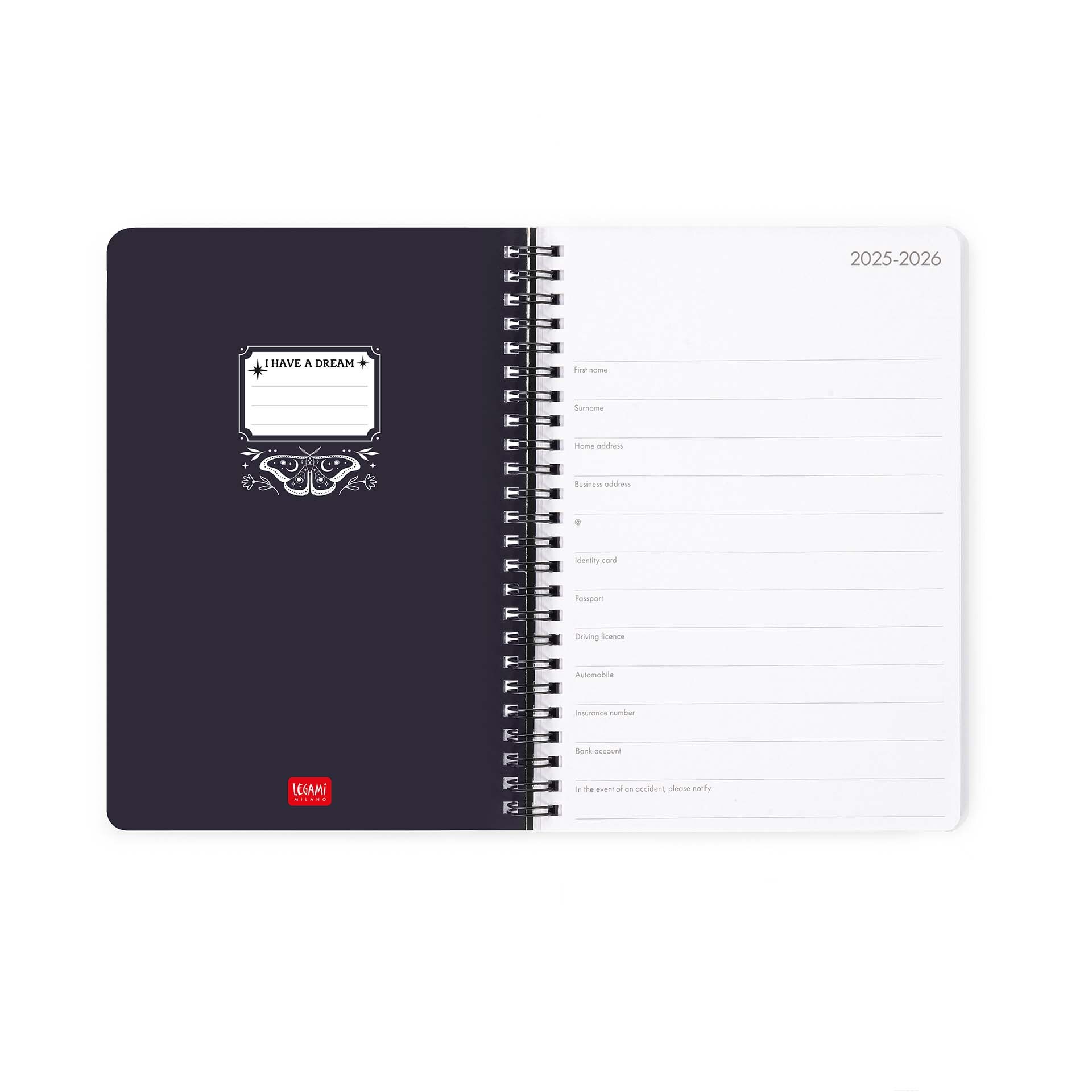 Agenda semana vista 16 meses 25/26 Legami Moth multilingüe 2