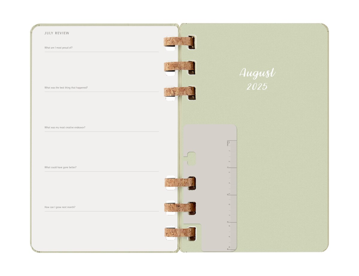 Agenda espiral grande académica de julho de 2025 a junho de 2026, vista semanal e mensal, capa dura Moleskine verde kiwi  em inglês 4
