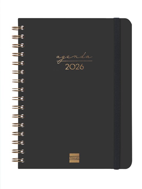 Imagen 0 de Agenda espiral doble año 2026 Trendy Alma E10-155x212 mm Semana Vista Vertical Finocam negro internacional multilingüe