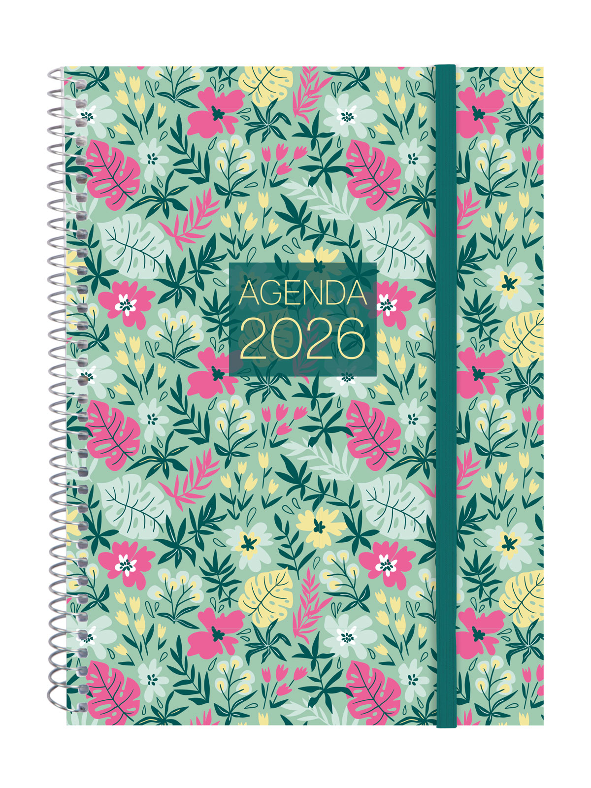 Agenda espiral año 2026 E10-155x212 mm Semana Vista Horizontal Finocam Celeste castellano Verde-1