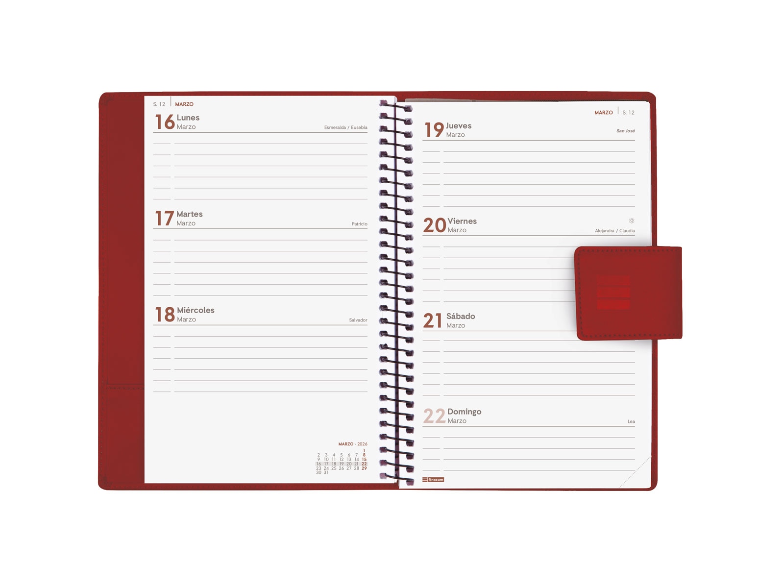 Agenda espiral con sobrecubierta y bloc de notas año 2026 Duouno E5-117x181 mm Semana Vista Horizontal Finocam burdeos castellano Burdeos-6