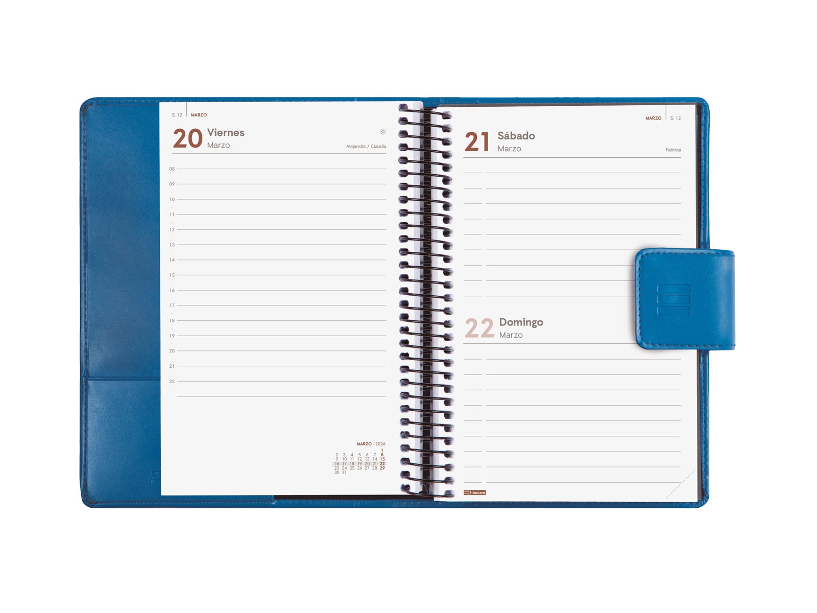 Agenda espiral con sobrecubierta y bloc de notas año 2026 Duouno E5-117x181 mm 1 Día Página Finocam azul castellano 6