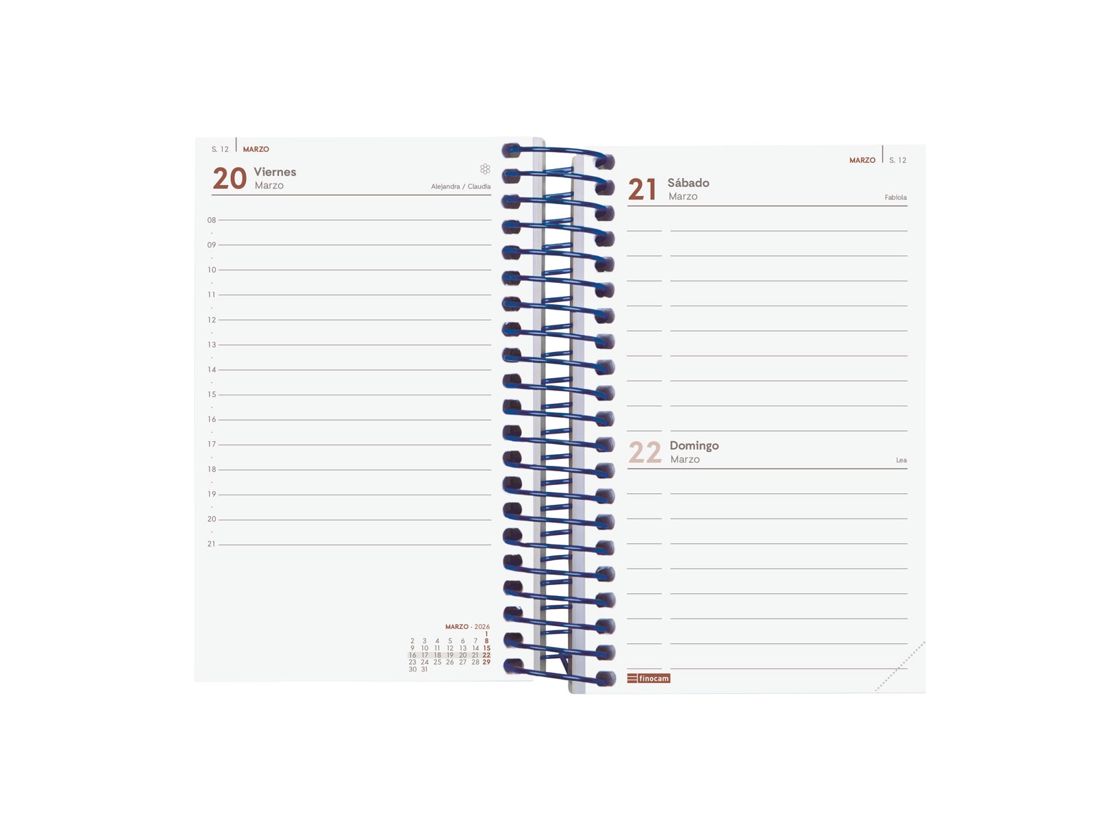 Agenda año 2026 Espiral Basics Year E3-79x127 mm 1 Día Página Finocam azul castellano 4