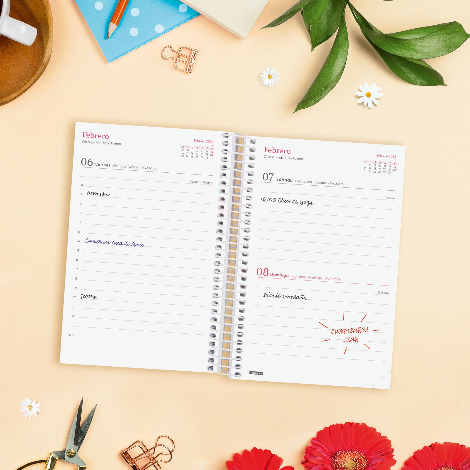 Agenda año 2026 Espiral Trendy Design Collection E5-117x181 mm 1 Día Página Ahora Finocam multicolor castellano multilingüe 3