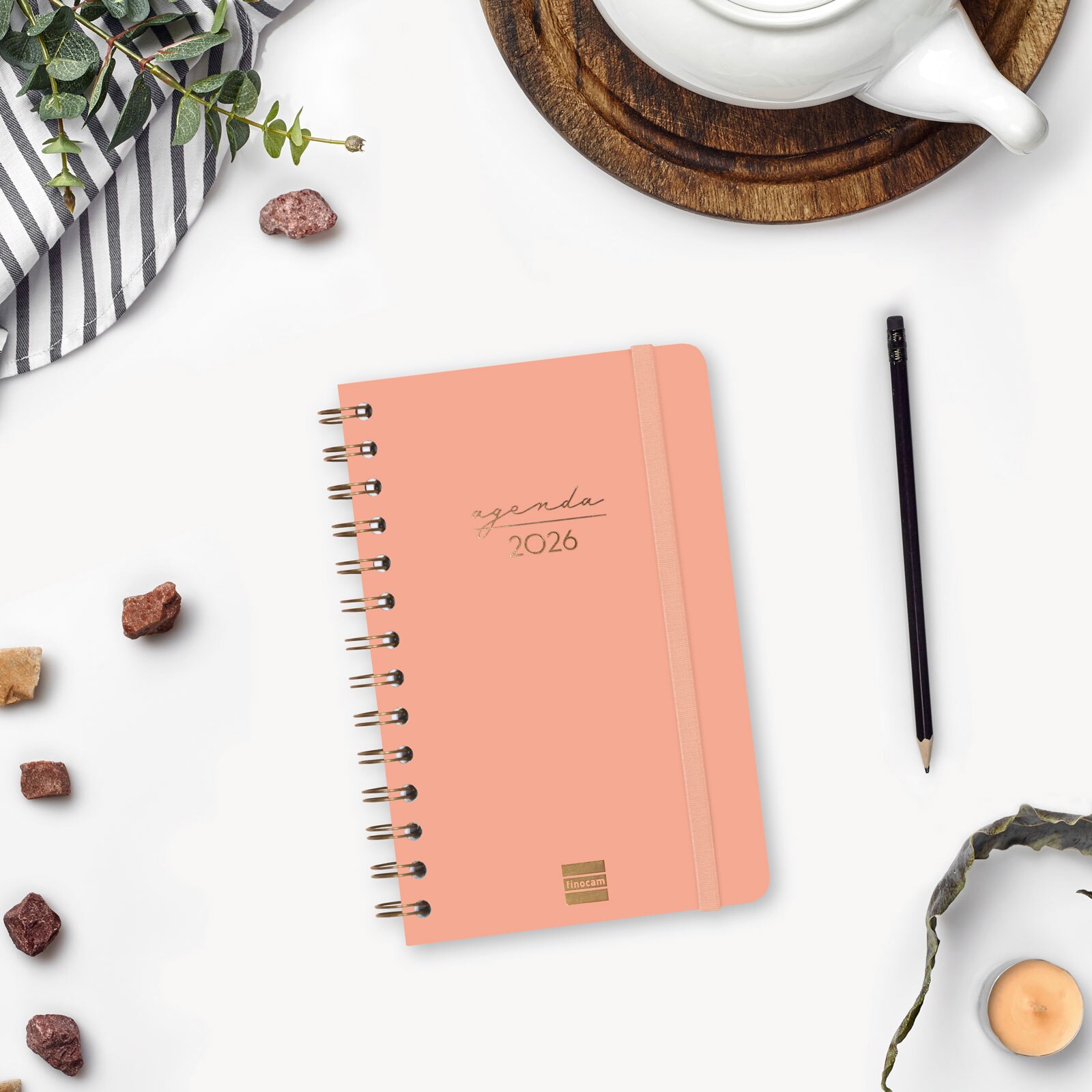 Agenda espiral doble año 2026 Trendy Alma E5-117x181 mm Semana Vista Horizontal Finocam coral castellano multilingüe Coral-2