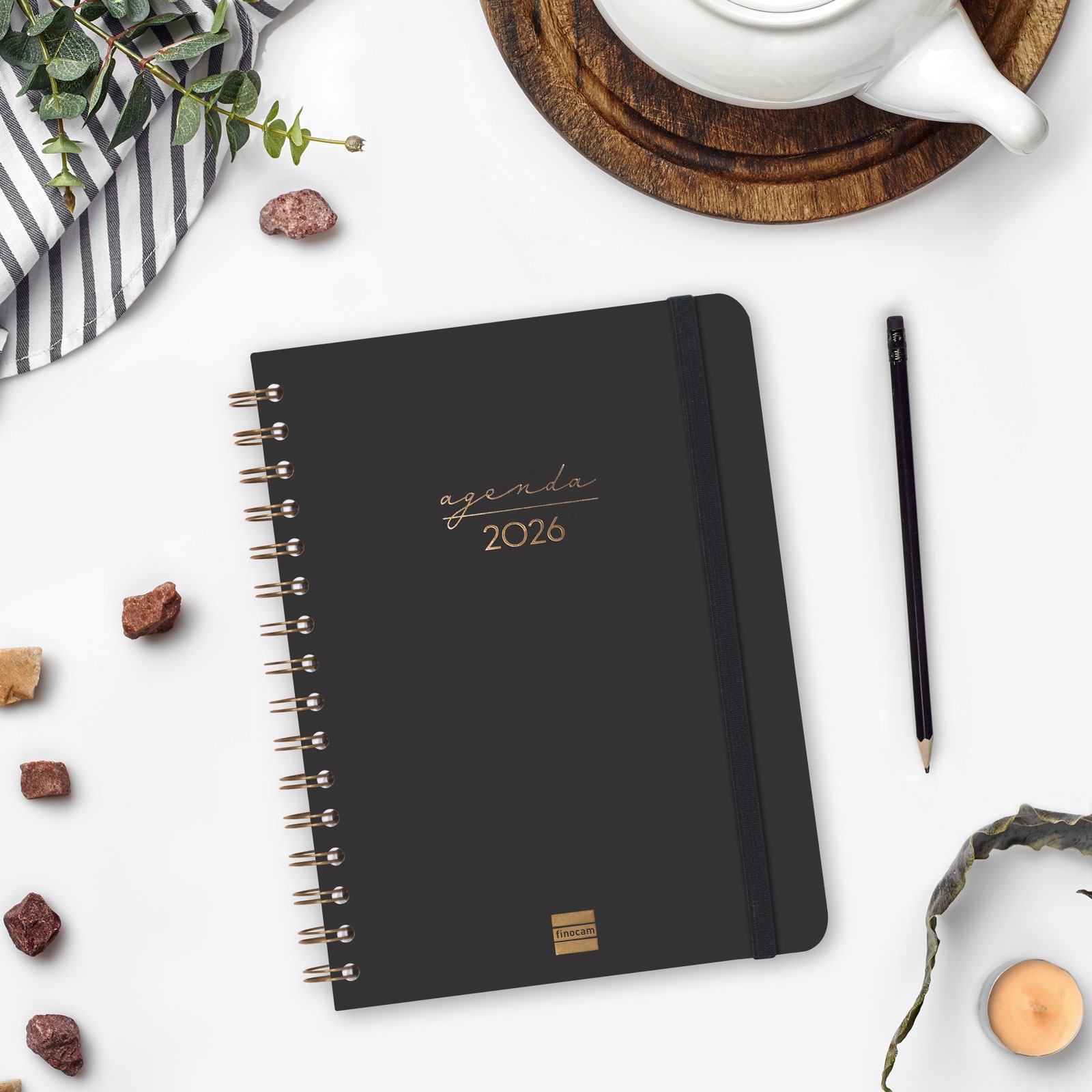 Agenda espiral doble año 2026 Trendy Alma E10-155x212 mm Semana Vista Horizontal Finocam negro castellano multilingüe Negro-2