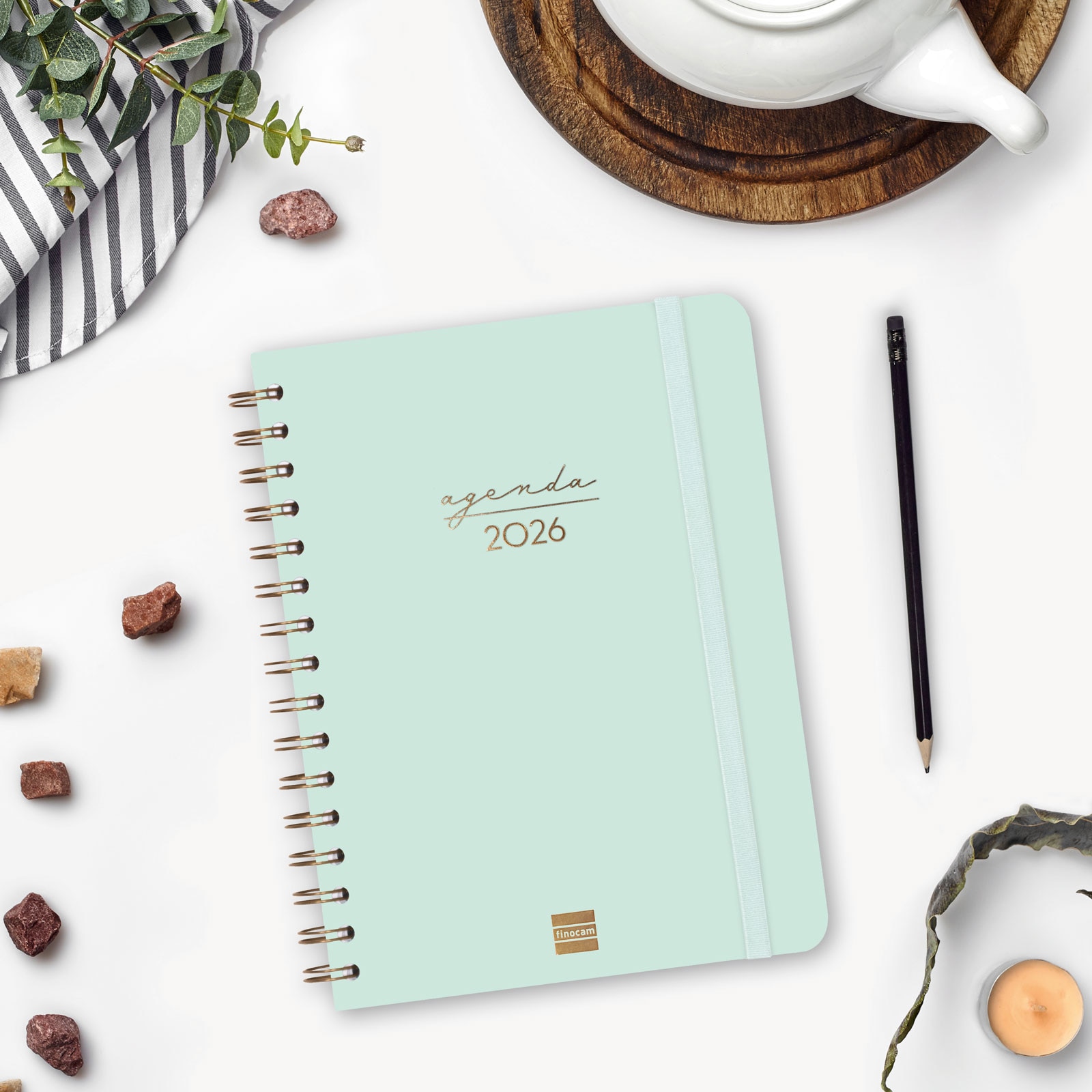 Agenda espiral doble año 2026 Trendy Alma E10-155x212 mm Semana Vista Horizontal Finocam menta castellano multilingüe Menta-2