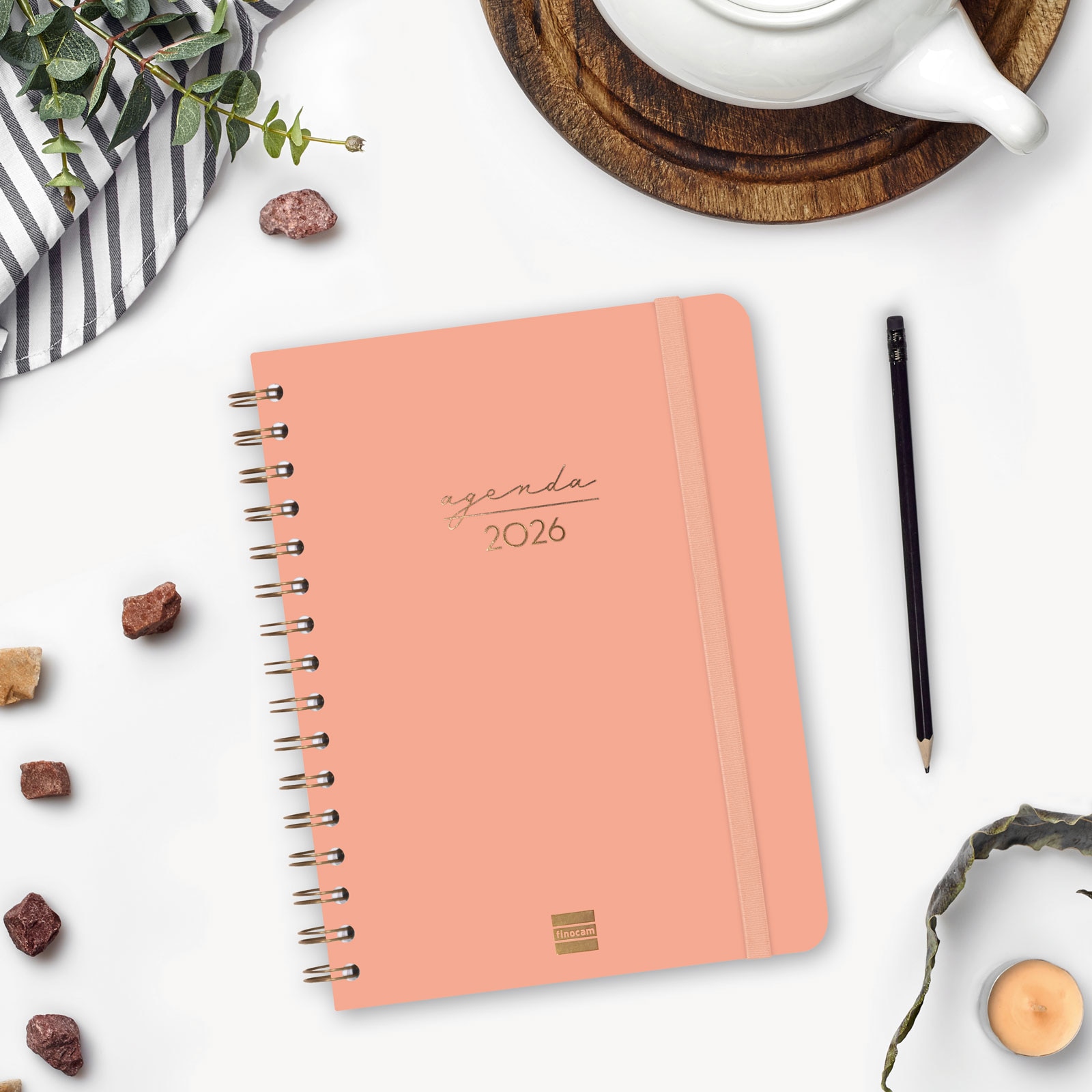 Agenda espiral doble año 2026 Trendy Alma E10-155x212 mm Semana Vista Horizontal Finocam coral castellano multilingüe Coral-2