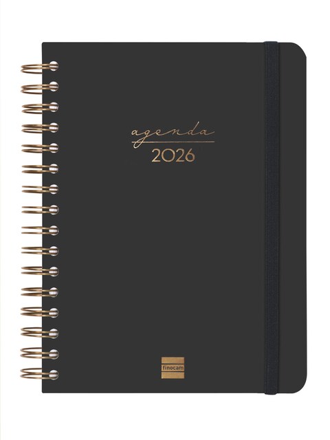 Imagen 0 de Agenda espiral doble año 2026 Trendy Alma E10-155x212 mm 1 Día Página Finocam negro castellano multilingüe