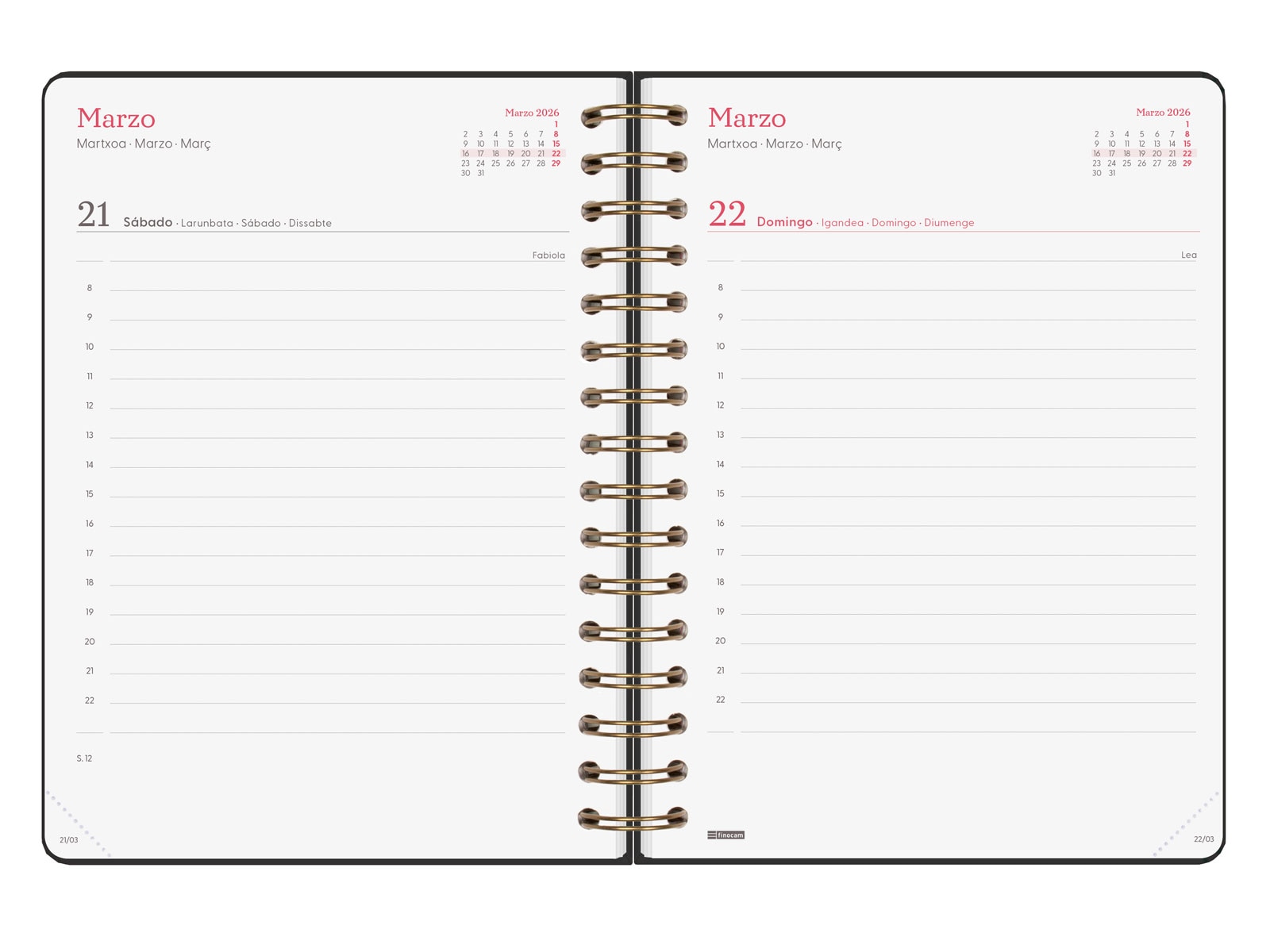 Agenda espiral doble año 2026 Trendy Alma E10-155x212 mm 1 Día Página Finocam negro castellano multilingüe 5