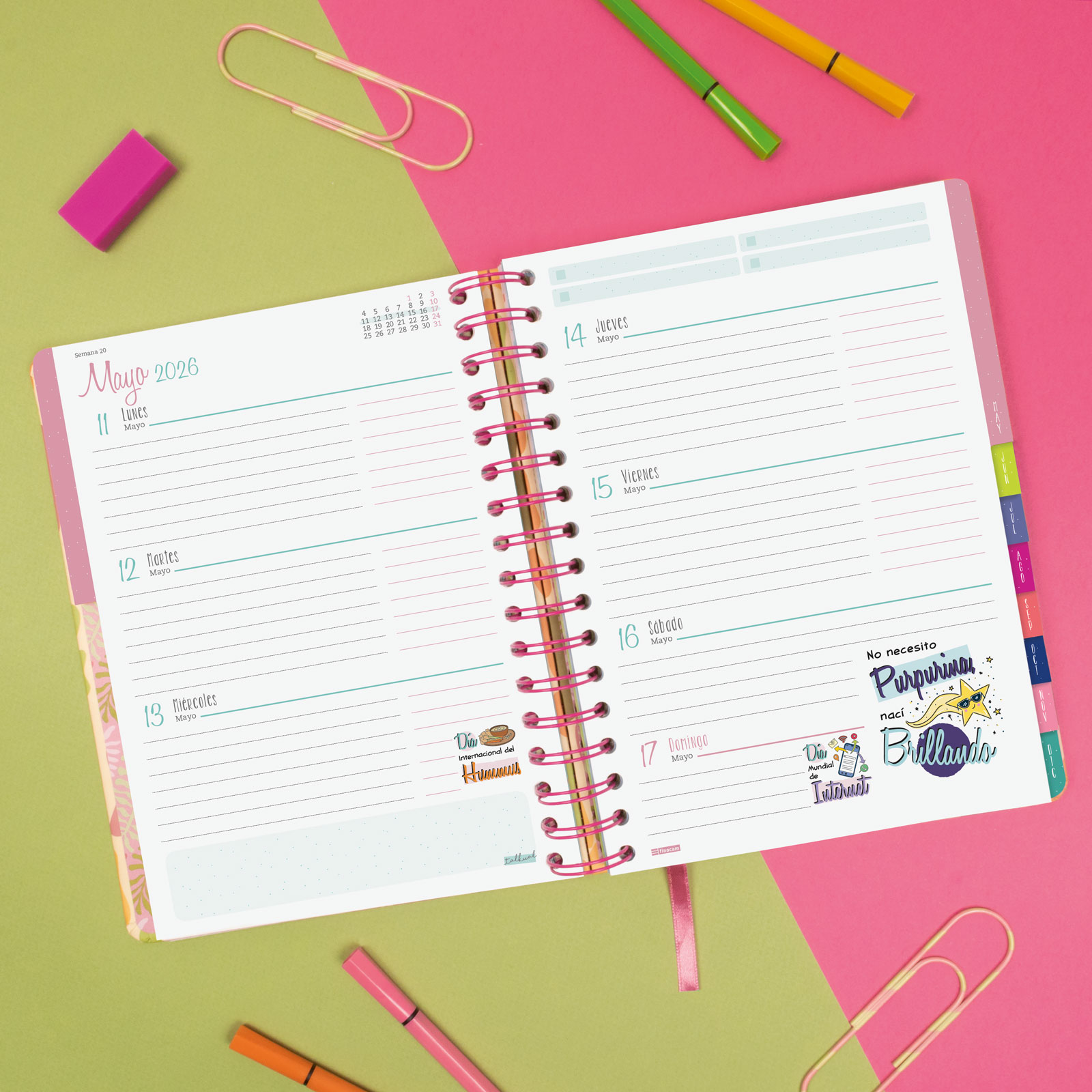 Agenda espiral doble año 2026 Talkual 4º-155x217 mm Semana Vista Horizontal Ideas Finocam multicolor castellano Multicolor-3