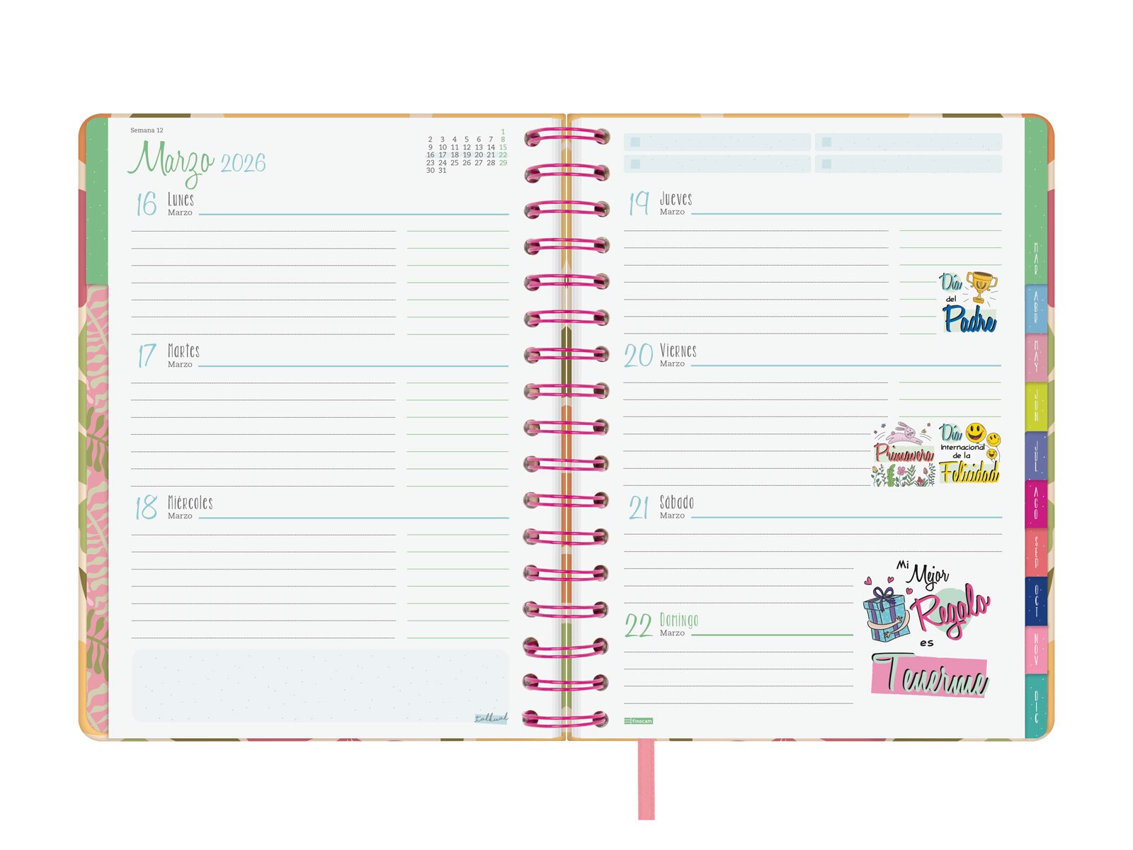Agenda espiral doble año 2026 Talkual 4º-155x217 mm Semana Vista Horizontal Ideas Finocam multicolor castellano Multicolor-6