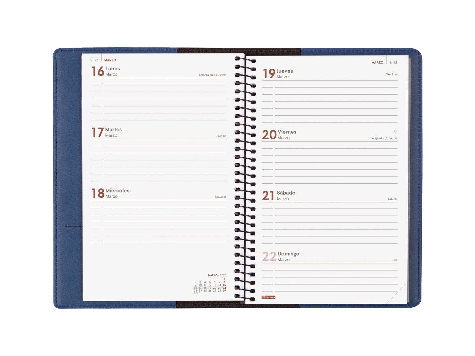 Agenda espiral con sobrecubierta y bloc de notas año 2026 Duoband E5-117x181 mm Semana Vista Horizontal Finocam azul castellano Azul-6