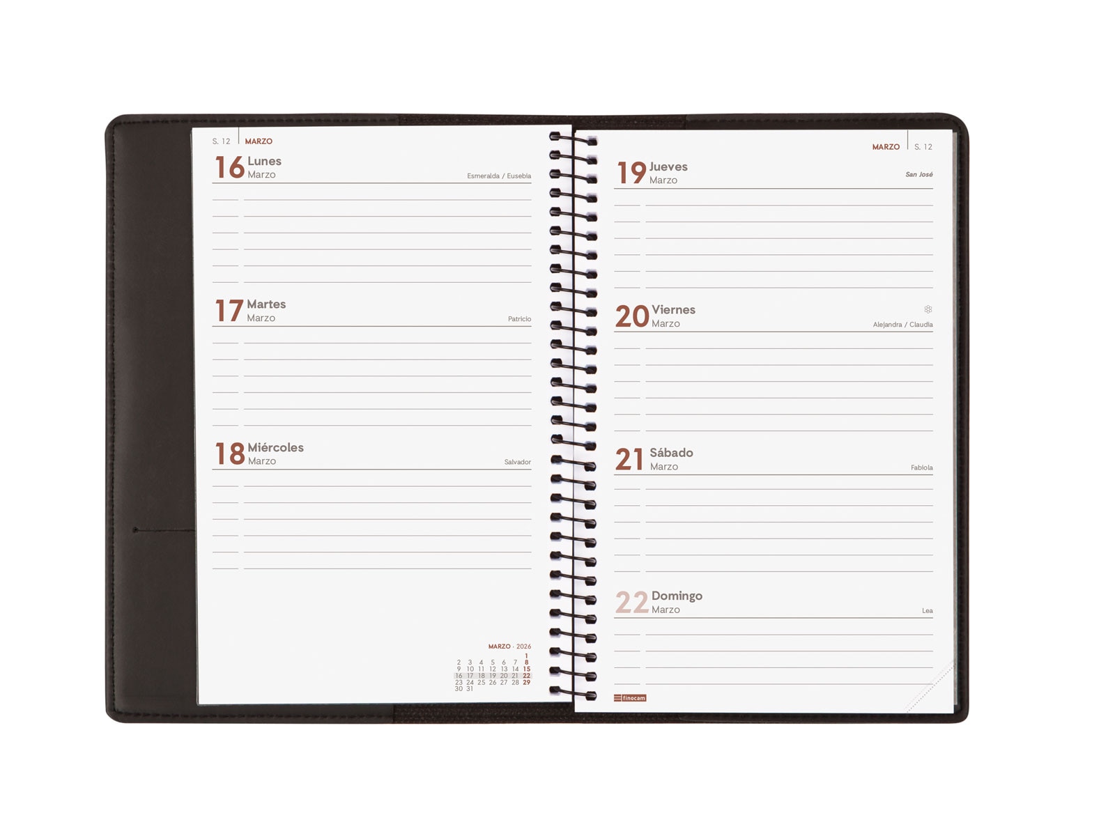 Agenda espiral con sobrecubierta y bloc de notas año 2026 Duoband E5-117x181 mm Semana Vista Horizontal Finocam negro castellano Negro-6