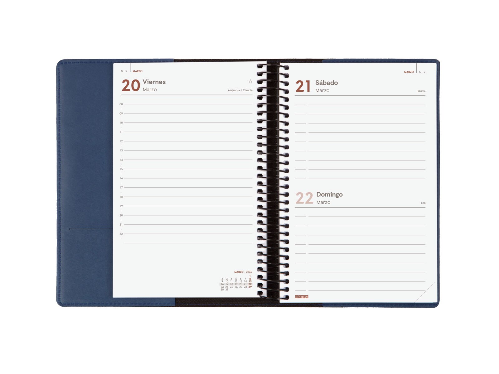 Agenda espiral con sobrecubierta y bloc de notas año 2026 Duoband E5-117x181 mm 1 Día Página Finocam azul castellano 6