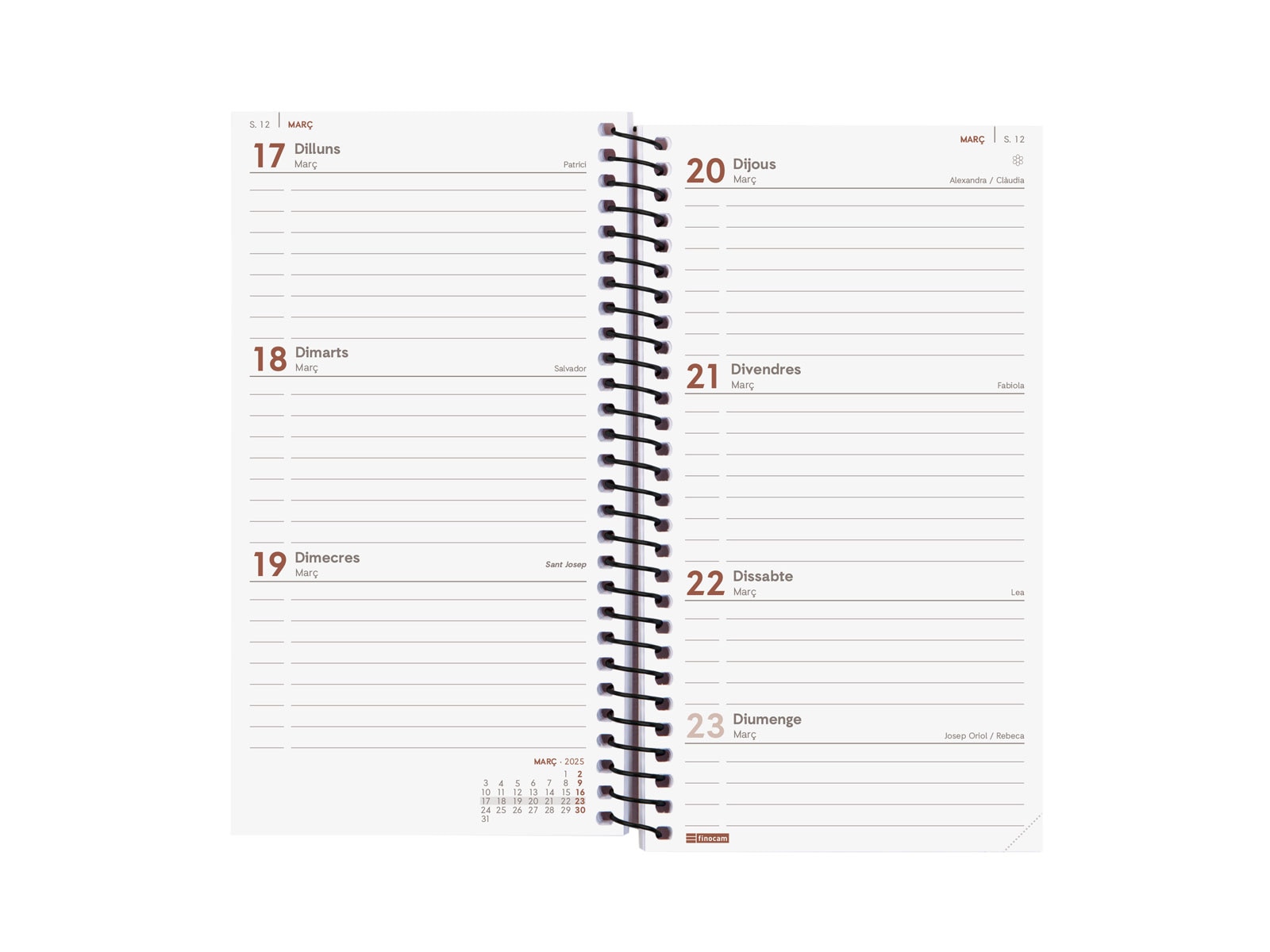Agenda año 2026 Espiral Basics Opaque E9-94x171 mm Semana Vista Horizontal Finocam azul catalán Azul-4