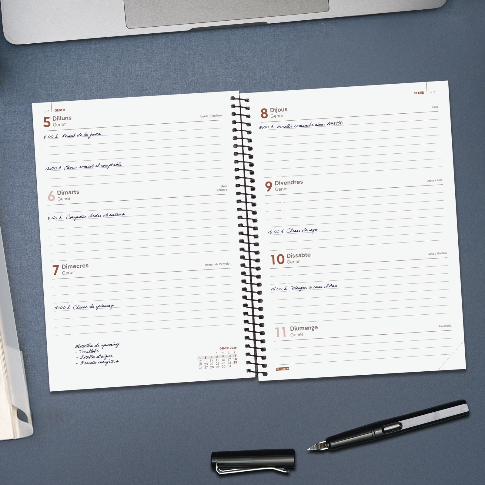 Agenda año 2026 Espiral Basics Opaque E10-155x212 mm Semana Vista Horizontal Finocam negro catalán Negro-3
