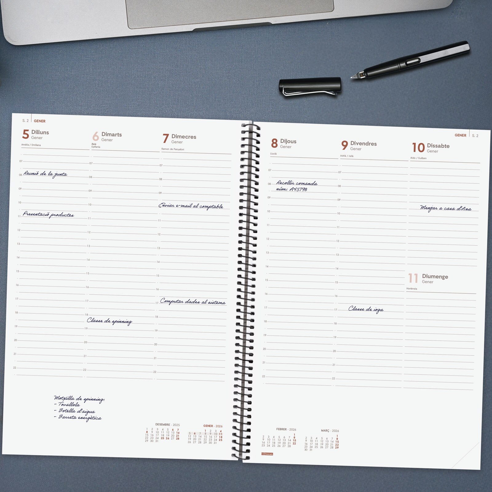 Agenda año 2026 Espiral Basics Opaque E40-210x297 mm Semana Vista Vertical Finocam azul catalán Azul-3