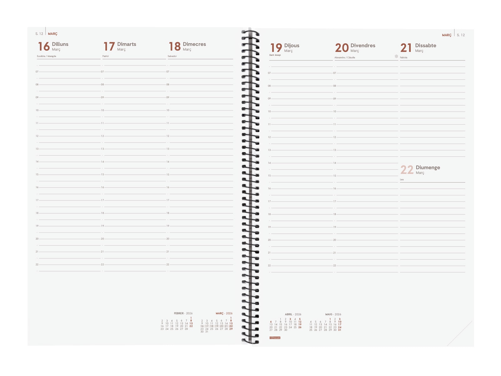 Agenda año 2026 Espiral Basics Opaque E40-210x297 mm Semana Vista Vertical Finocam azul catalán Azul-4