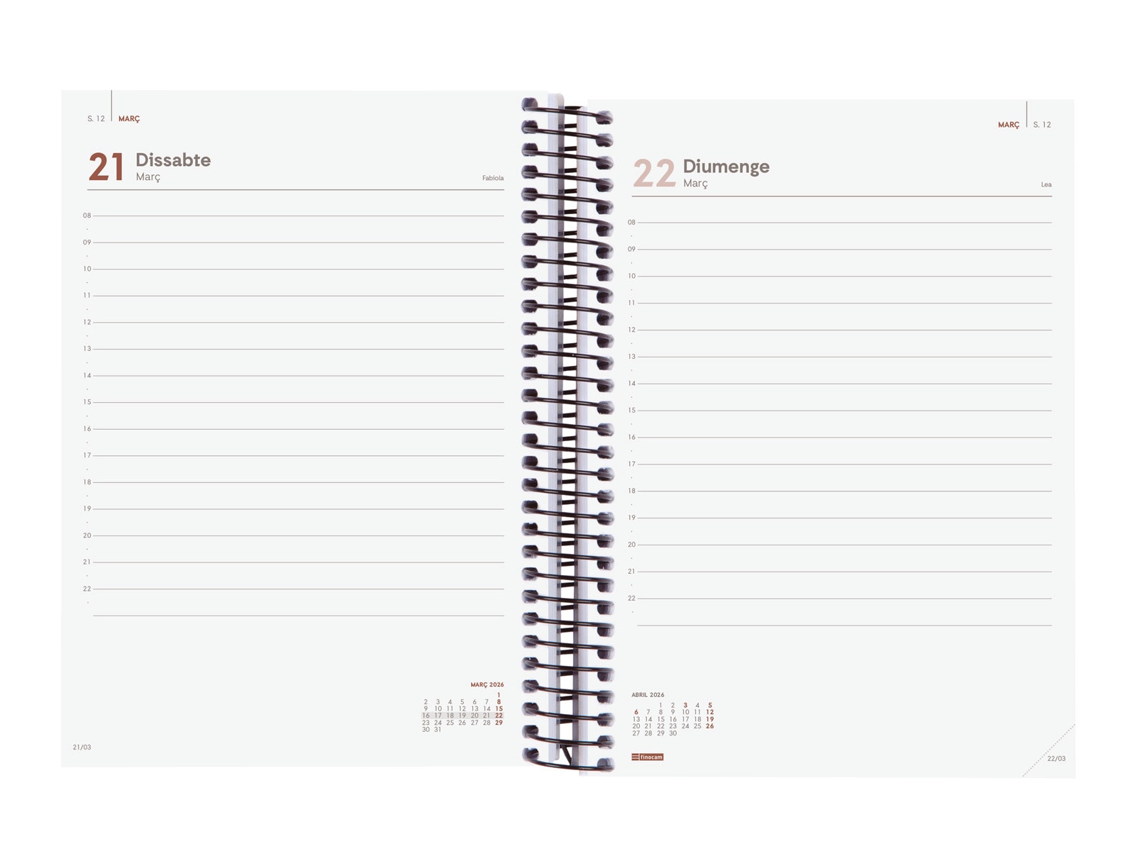 Agenda año 2026 Espiral Basics Opaque E10-155x212 mm 1 Día Página Finocam burdeos catalán 4