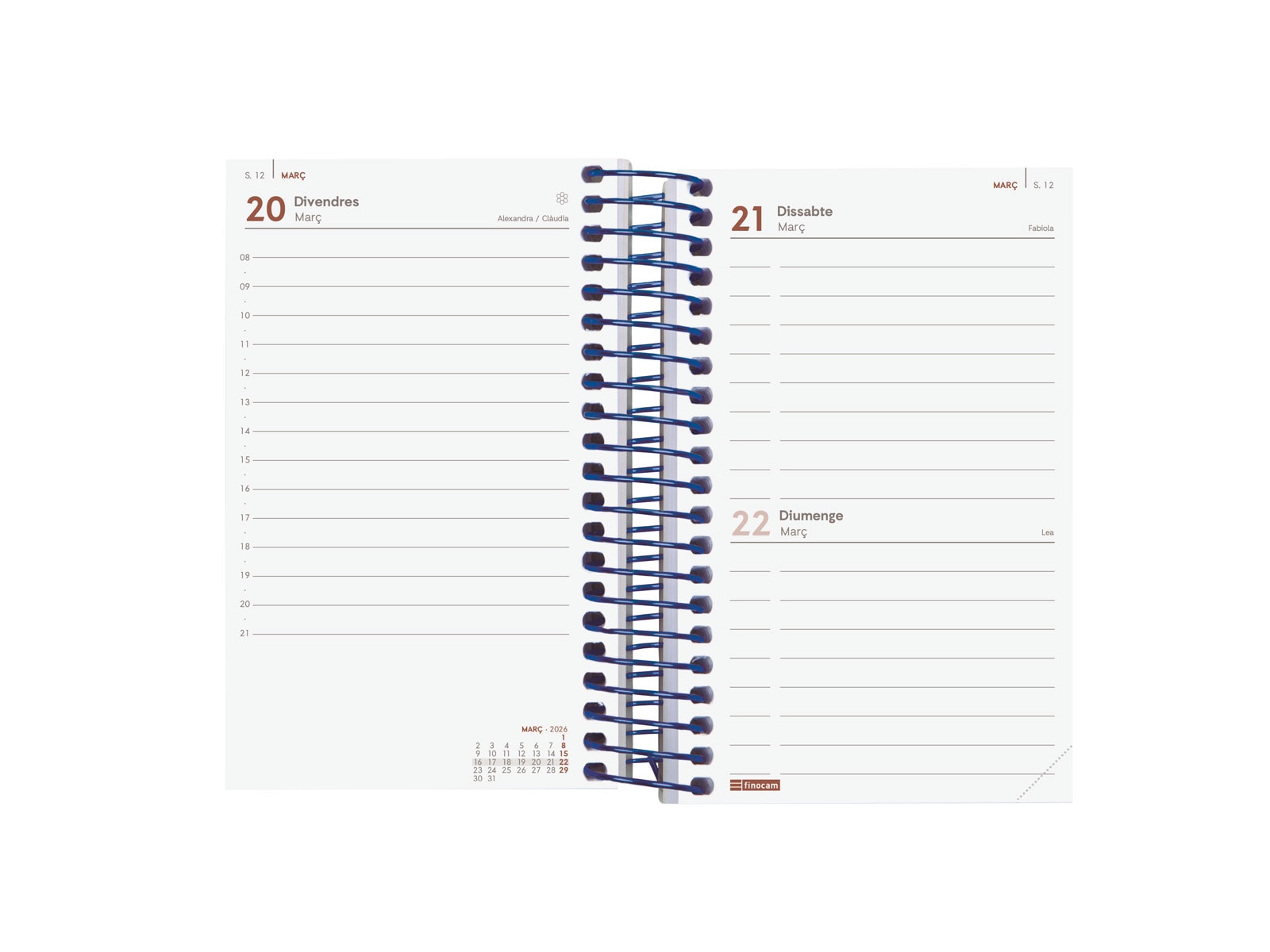 Agenda año 2026 Espiral Basics Year E3-79x127 mm 1 Día Página Finocam azul catalán 4
