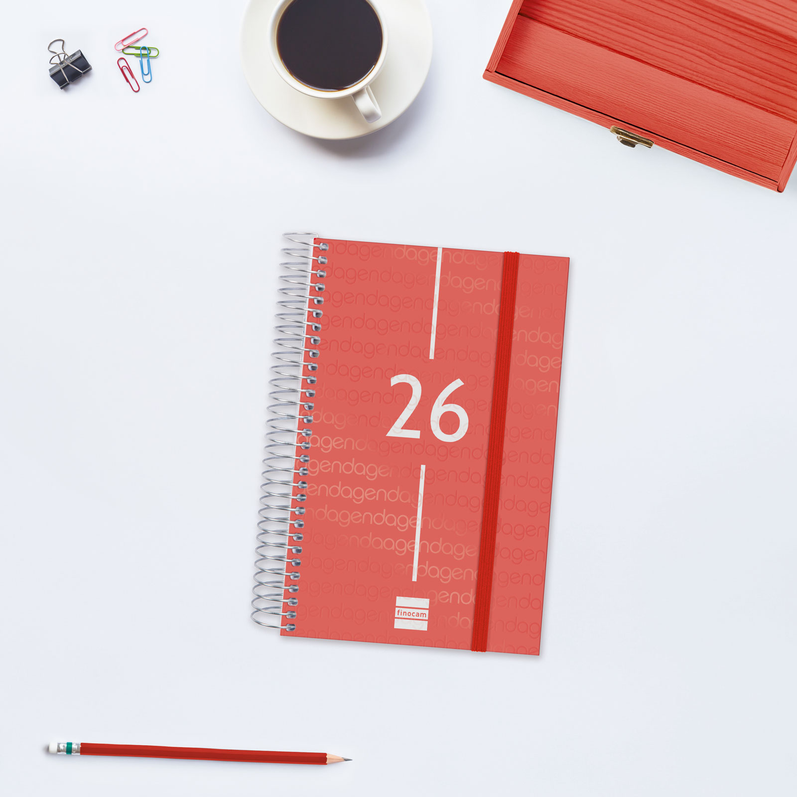 Agenda año 2026 Espiral Basics Year E5-117x181 mm 1 Día Página Finocam rojo catalán 2