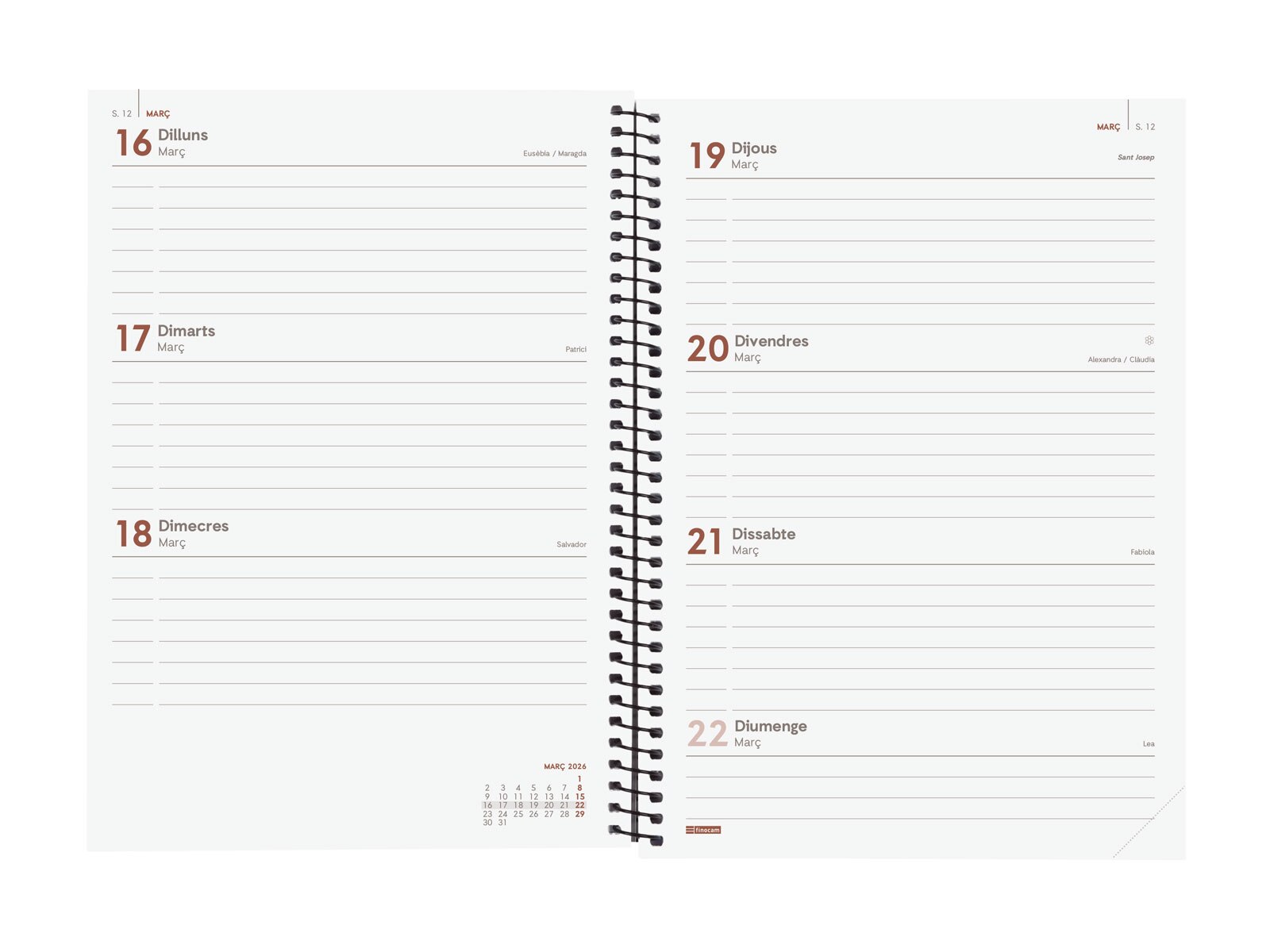 Agenda año 2026 Espiral Basics Personalizable E10-155x212 mm Semana Vista Horizontal Finocam catalán Multicolor-4