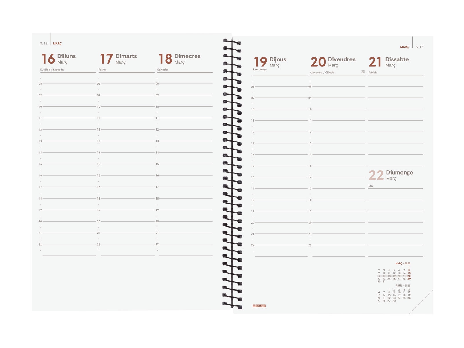 Agenda año 2026 Espiral Basics Personalizable E10-155x212 mm Semana Vista Vertical Finocam catalán Multicolor-4