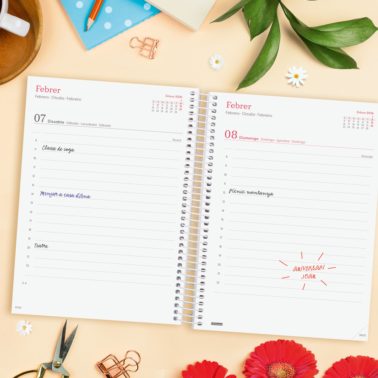 Agenda año 2026 Espiral Trendy Design Collection E10-155x212 mm 1 Día Página Ahora Finocam multicolor catalán multilingüe 3