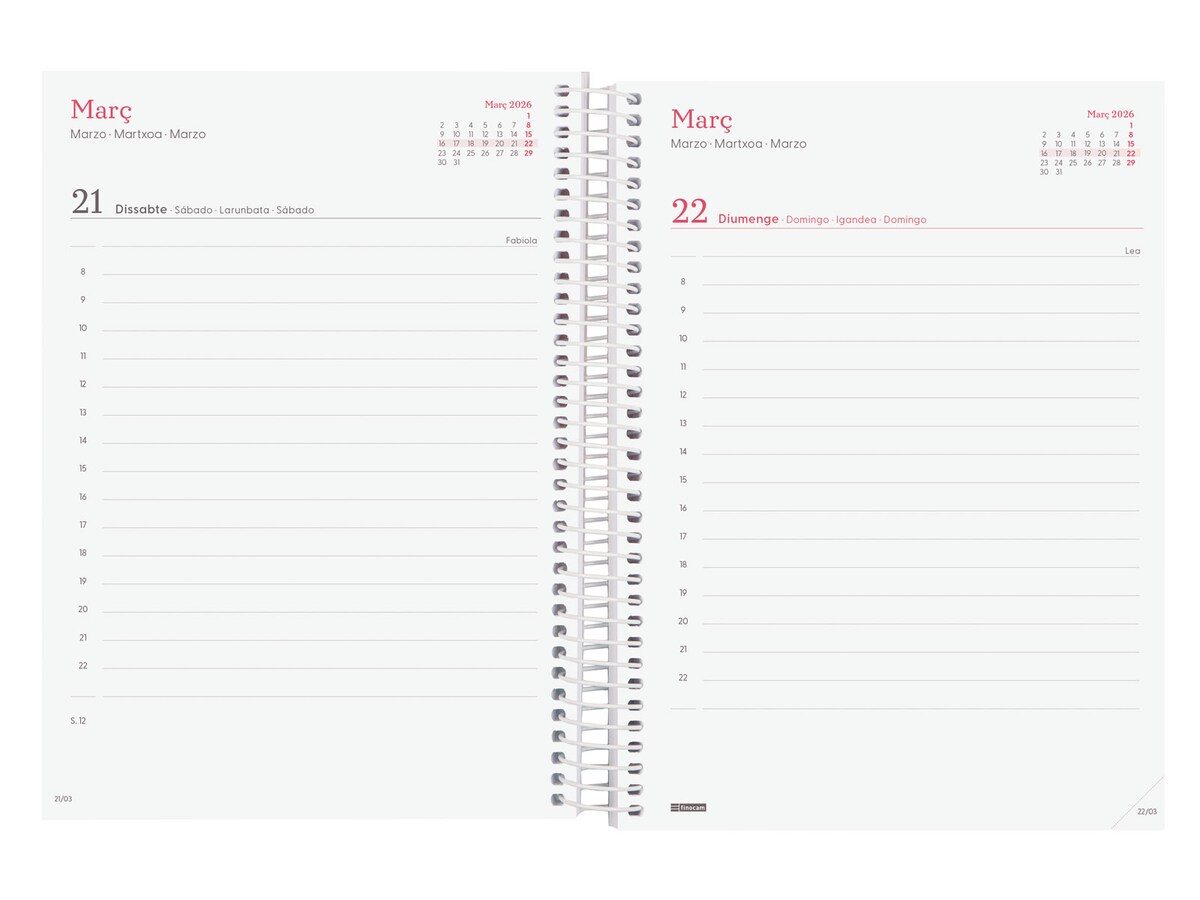 Agenda año 2026 Espiral Trendy Design Collection E10-155x212 mm 1 Día Página Ahora Finocam multicolor catalán multilingüe 4