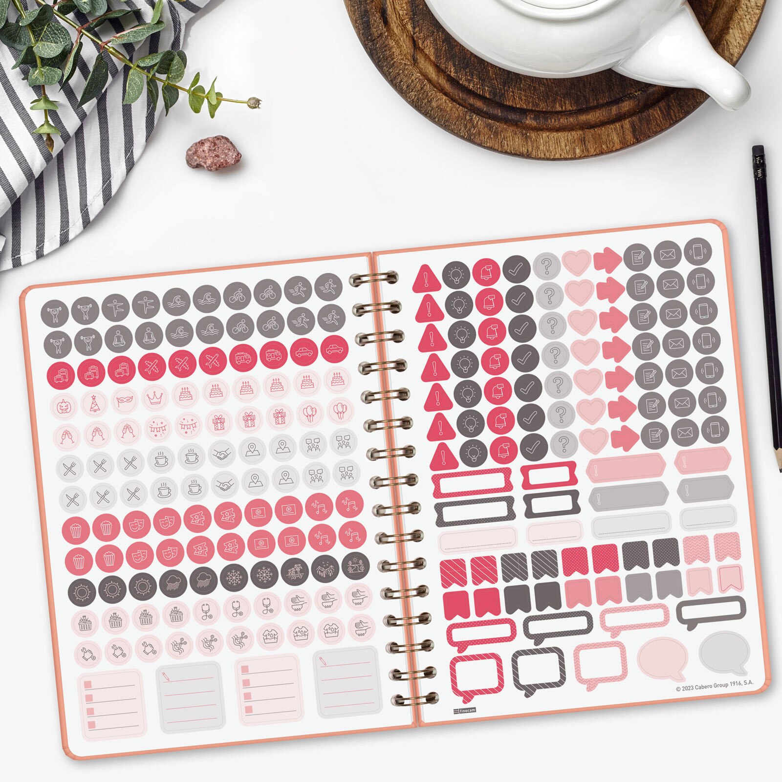 Agenda espiral doble año 2026 Trendy Alma E10-155x212 mm Semana Vista Horizontal Finocam coral catalán multilingüe Coral-4
