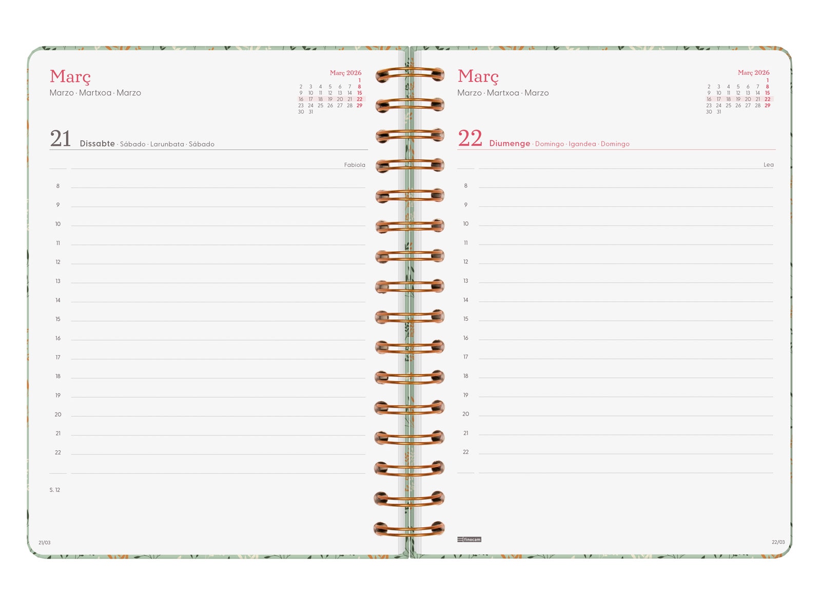 Agenda espiral doble año 2026 Trendy You E10-155x212 mm 1 Día Página Trigo Finocam multicolor catalán multilingüe 5