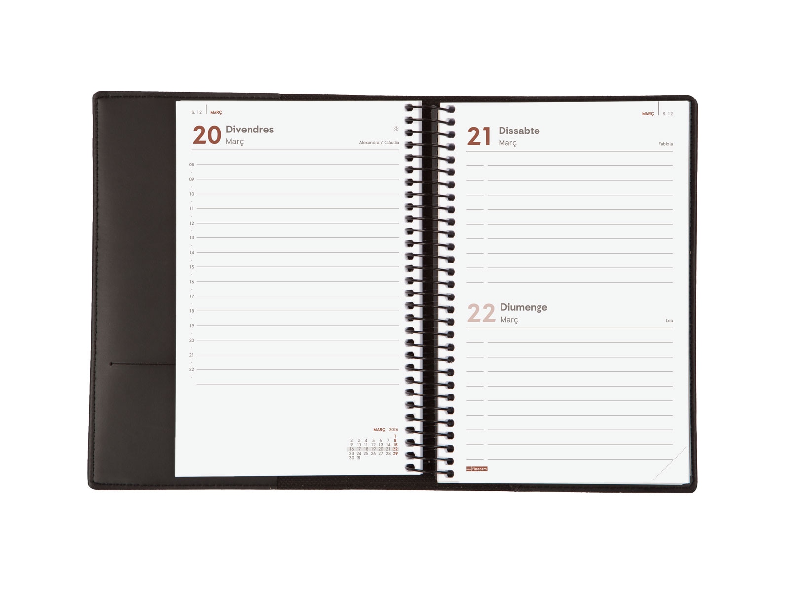 Agenda espiral con sobrecubierta y bloc de notas año 2026 Duoband E5-117x181 mm 1 Día Página Finocam negro catalán 6