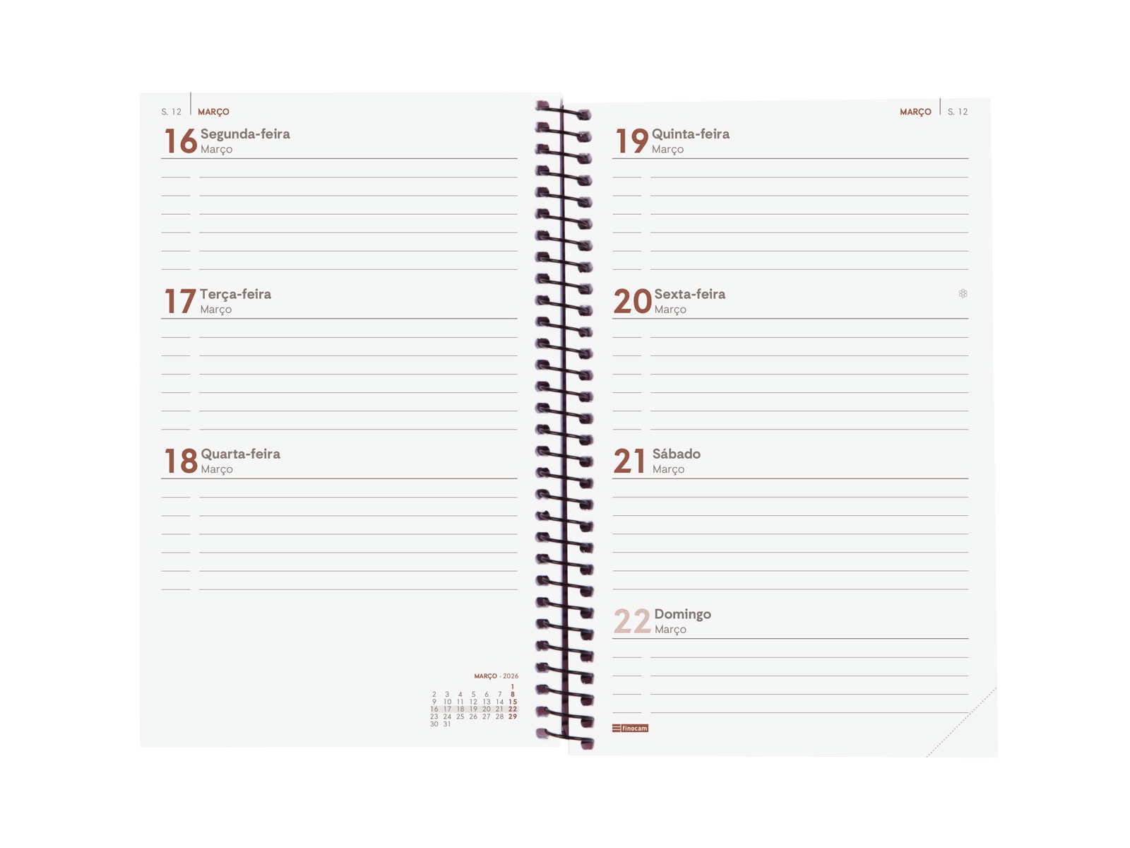 Agenda año 2026 Espiral Beta E5-117x181 mm Semana Vista Horizontal Finocam rojo portugués Rojo-4